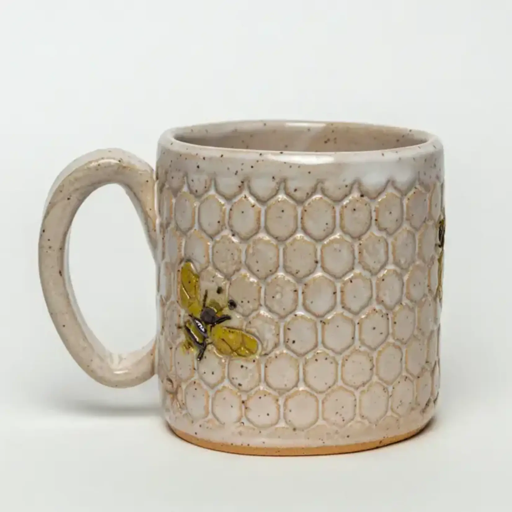 Bee Pattern Handmade in Ohio Ceramic White 10 oz Mug