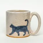 Walking Cat Design Handmade in Ohio, Ceramic White 10 oz Mug