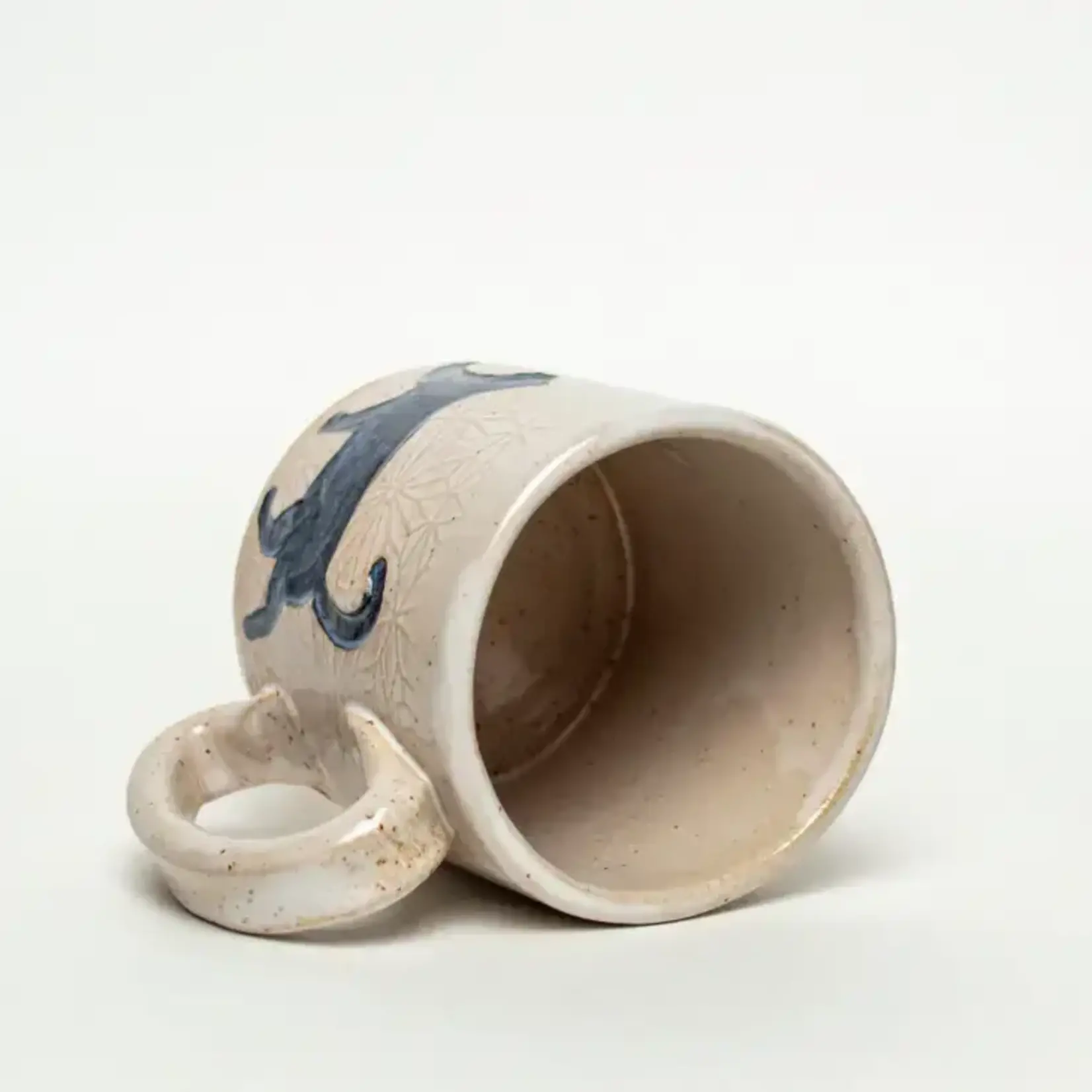 Walking Cat Design Handmade in Ohio, Ceramic White 10 oz Mug