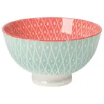 Bowl Stamped 4inch Blue Geo/Pink