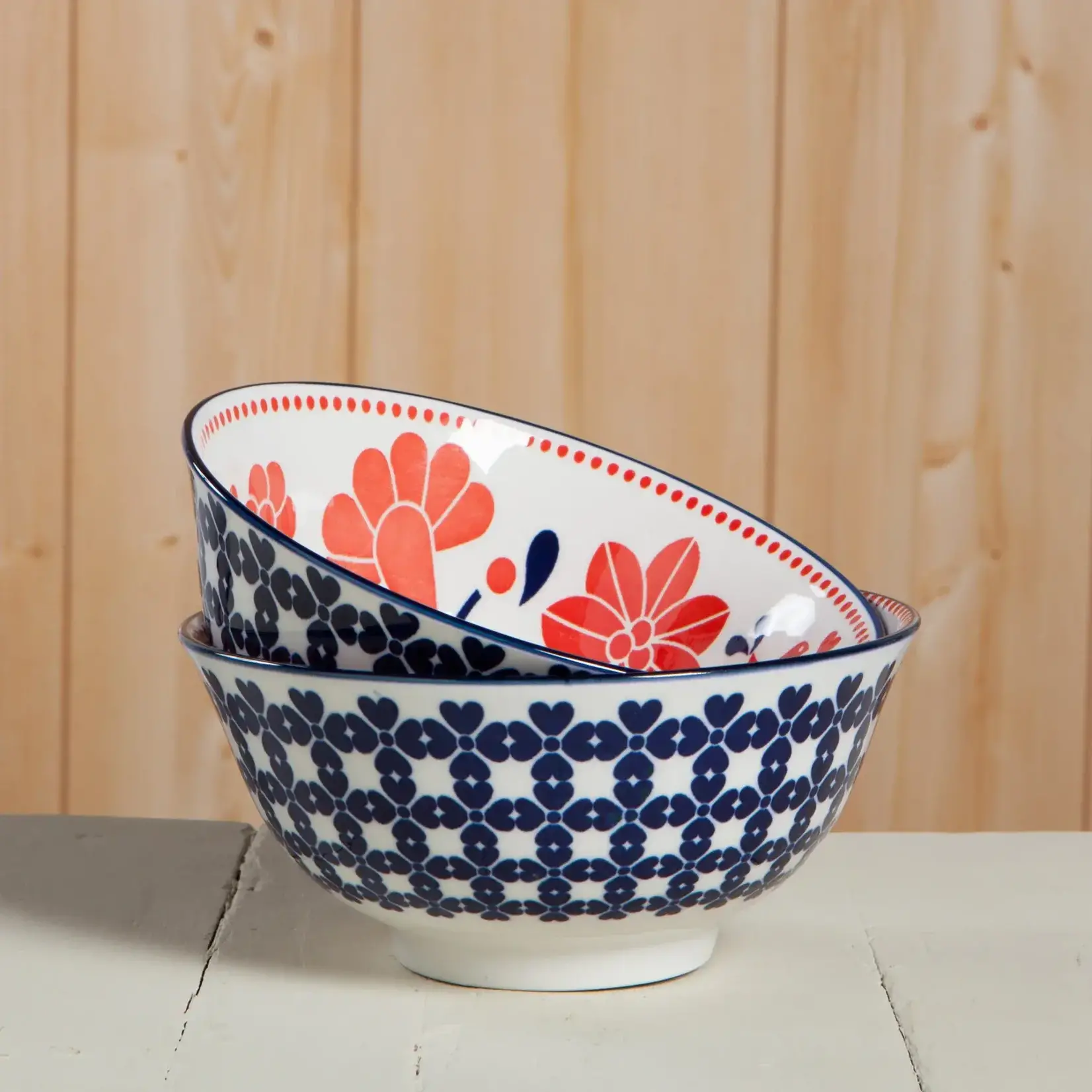Bowl 6inch Red Navy Bird
