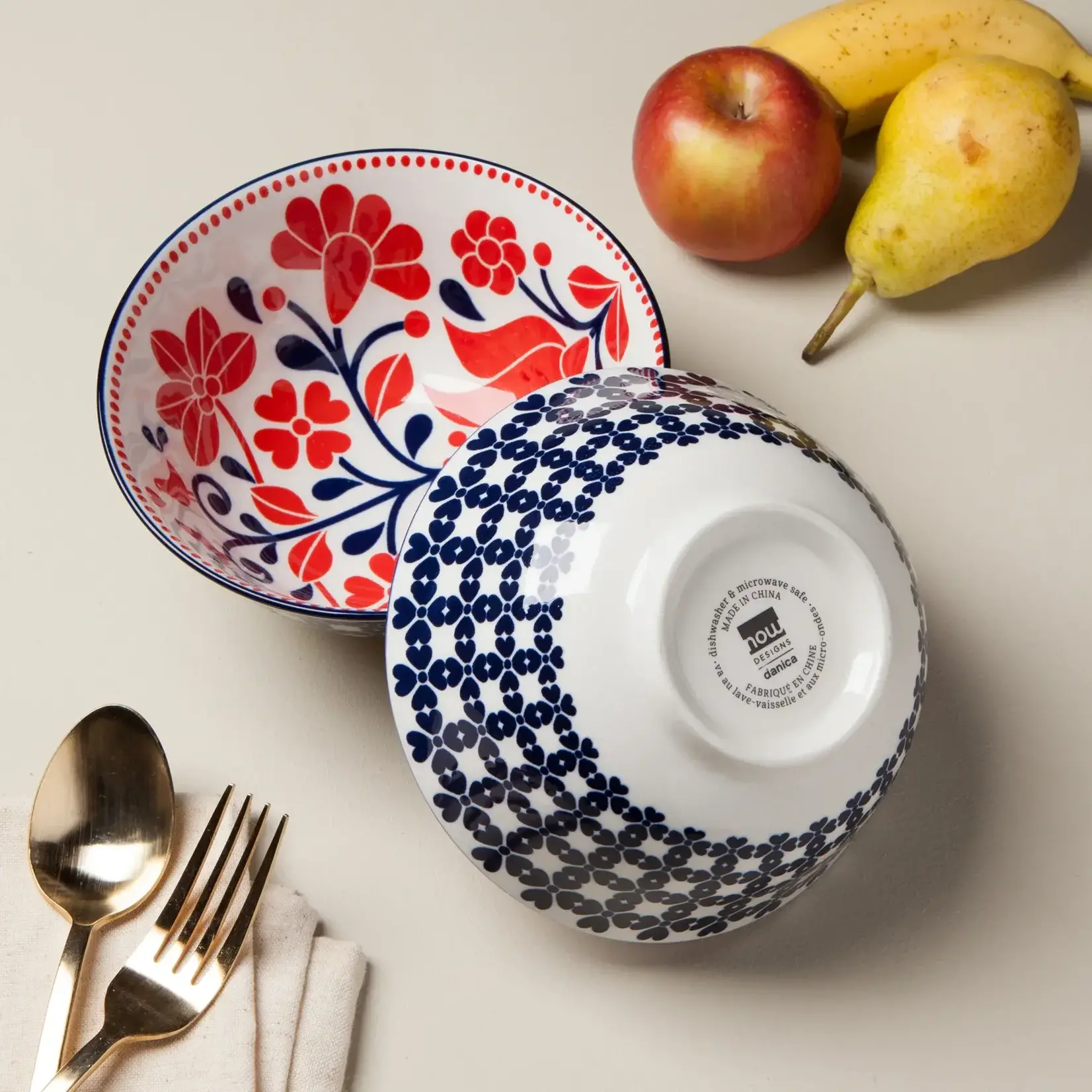 Bowl 6inch Red Navy Bird