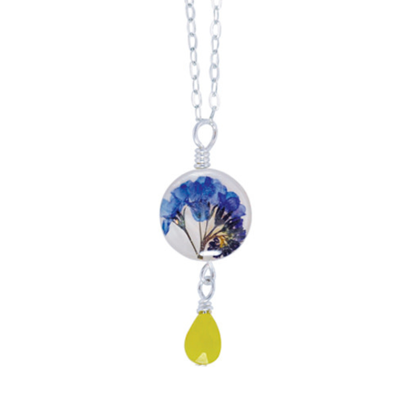 Forget Me Not on Shell Petite Round Necklace with Drop