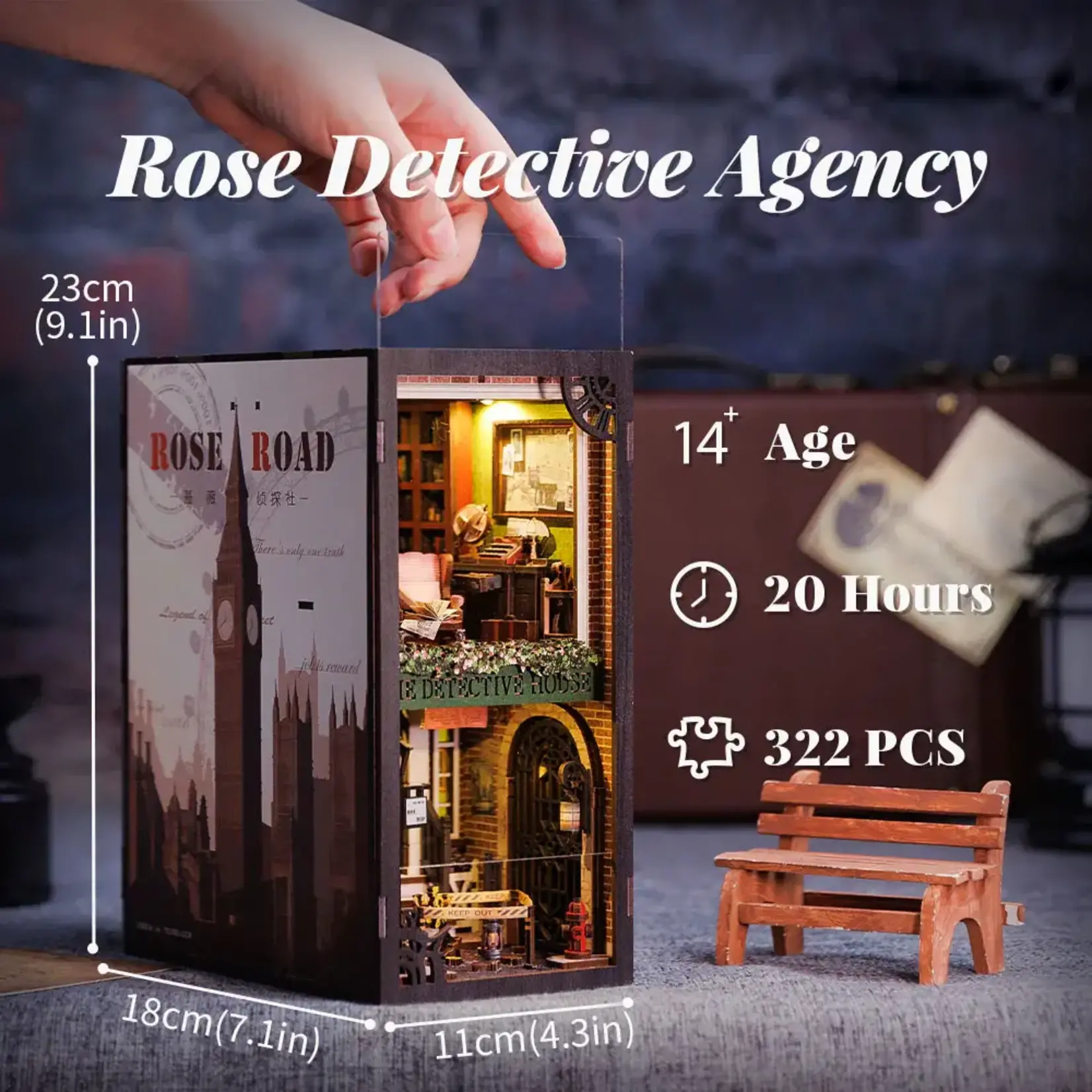 Hands Craft DIY Book Nook Kit: Rose Detective Agency with Dust Cover