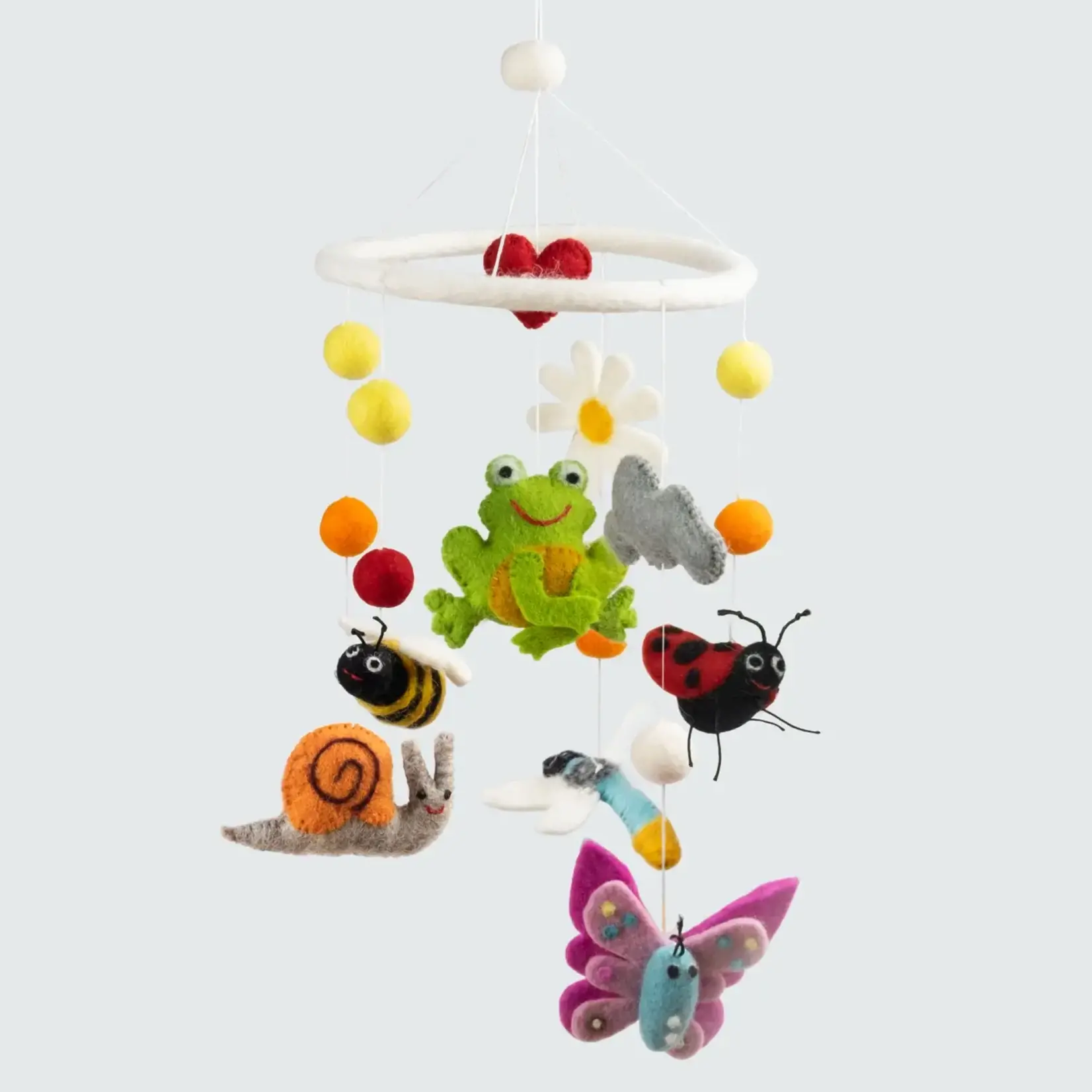 Felt Mobile - "Garden Friends" Frog, Butterfly, Snail, Dragonfly