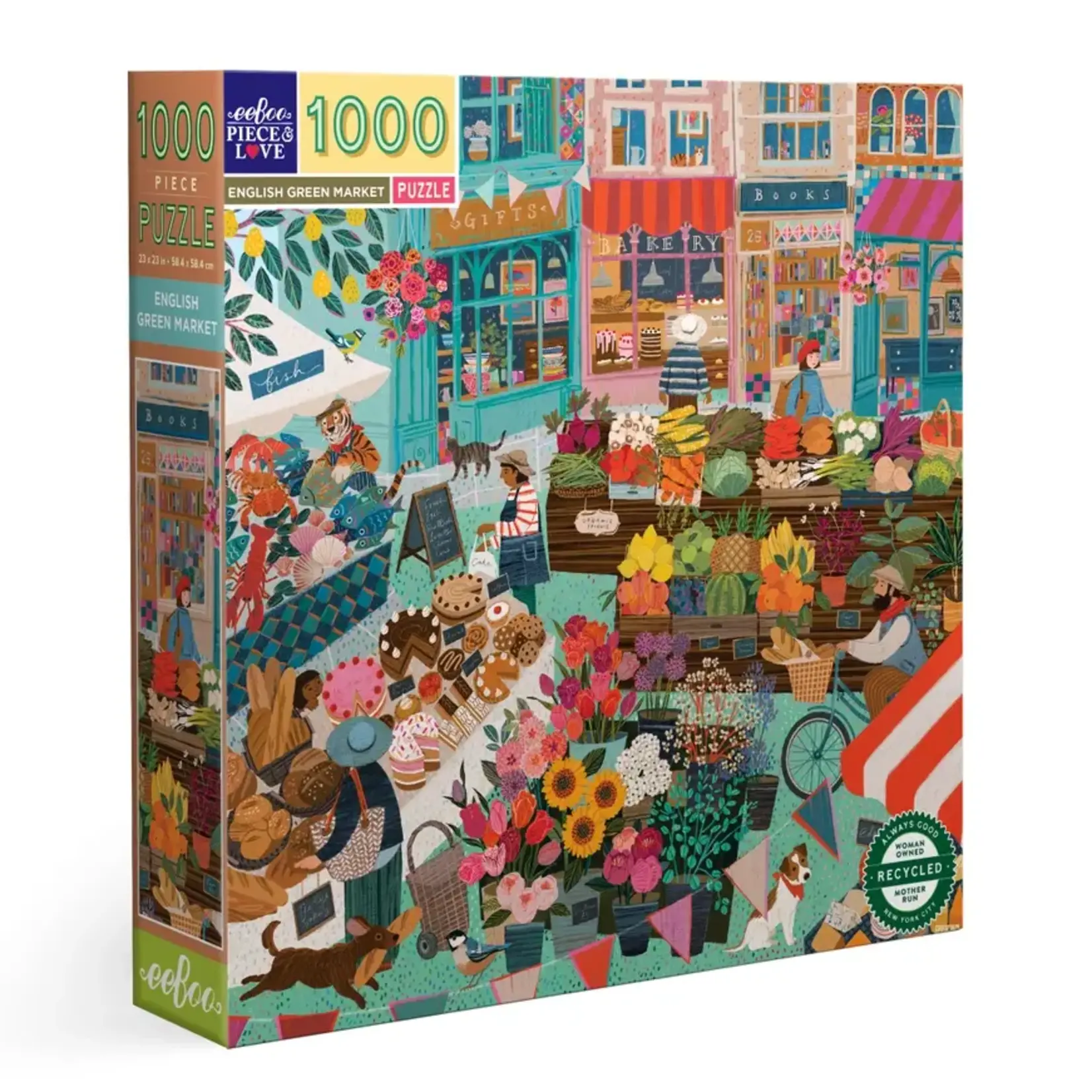 eeboo English Green Market 1000 Piece Square Puzzle