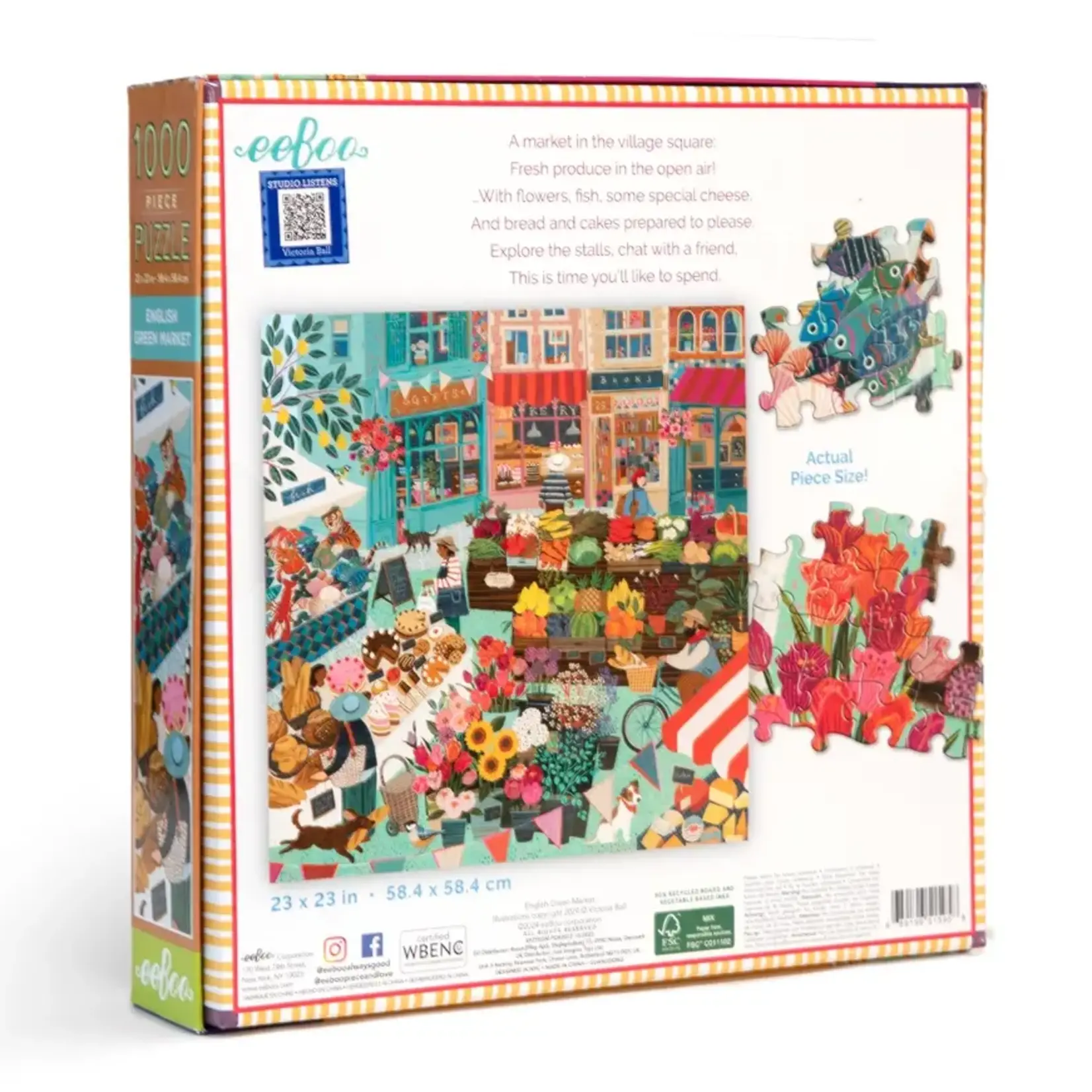 eeboo English Green Market 1000 Piece Square Puzzle