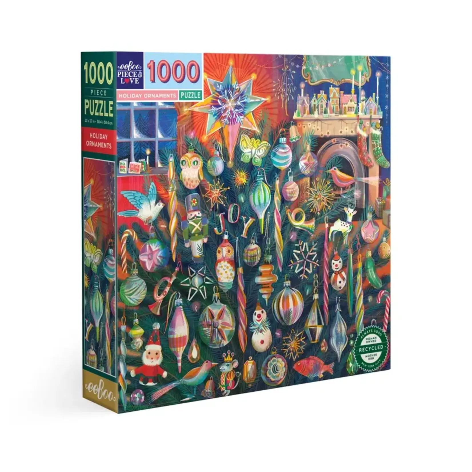 eeboo Holiday Ornaments 1000 Piece Square Jigsaw Puzzle