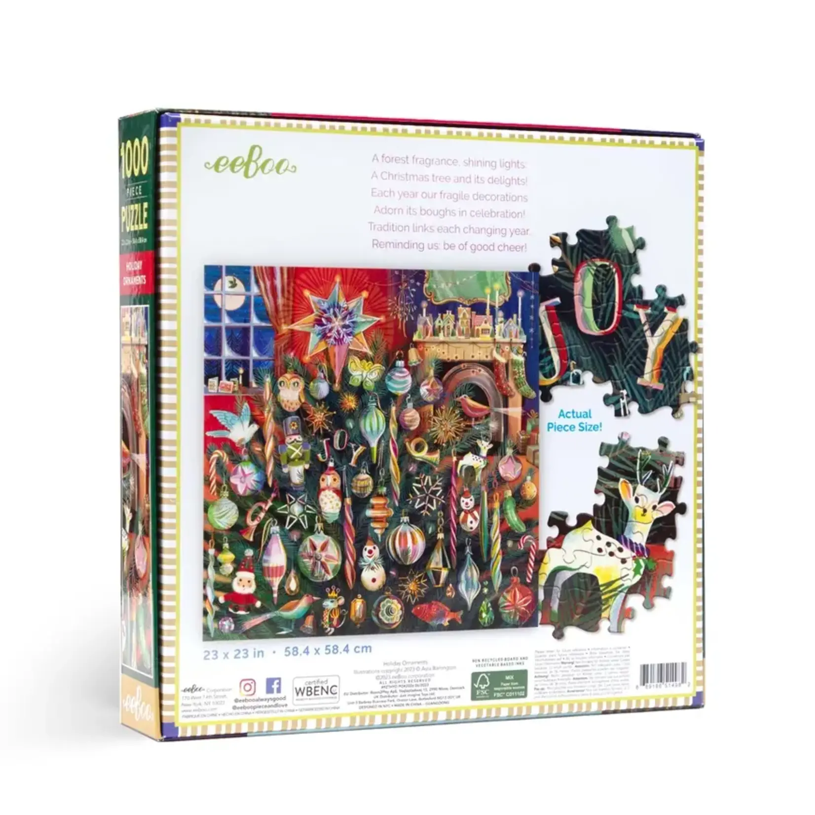 eeboo Holiday Ornaments 1000 Piece Square Jigsaw Puzzle