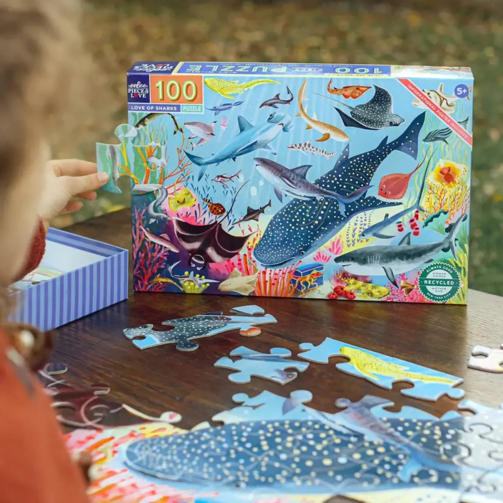 eeboo Love of Sharks 100 Piece Puzzle