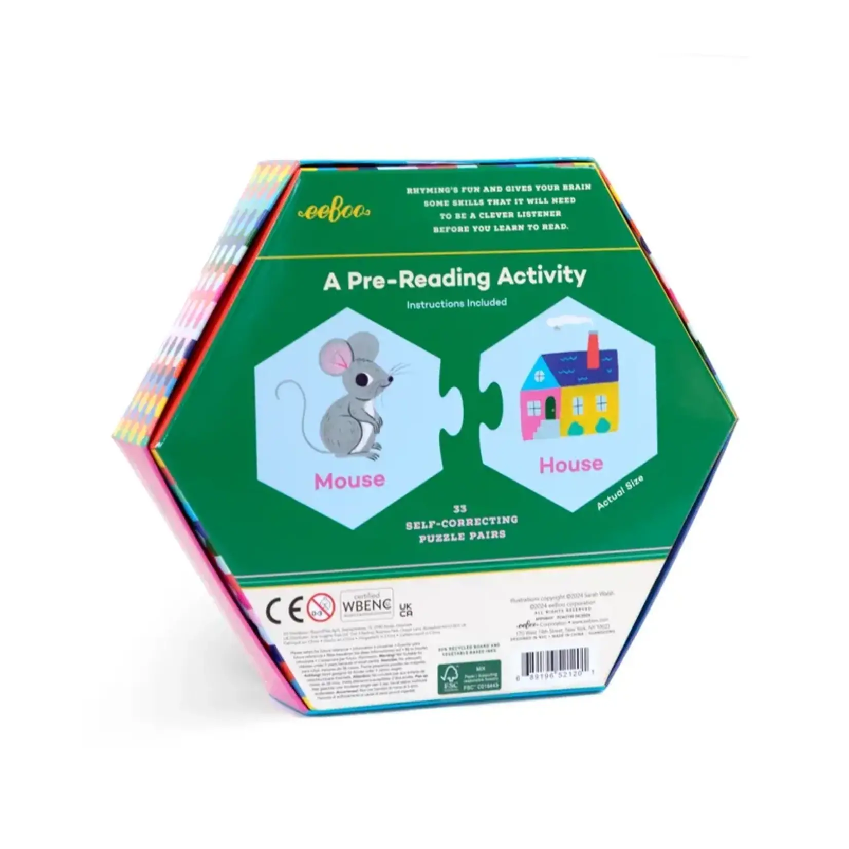 eeboo Rhyming Words Hexagon Puzzle Pairs