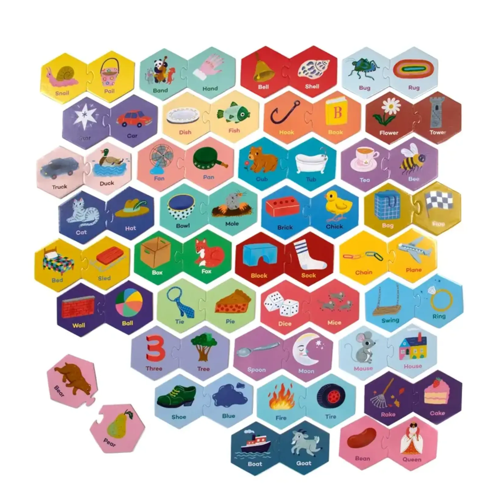 eeboo Rhyming Words Hexagon Puzzle Pairs