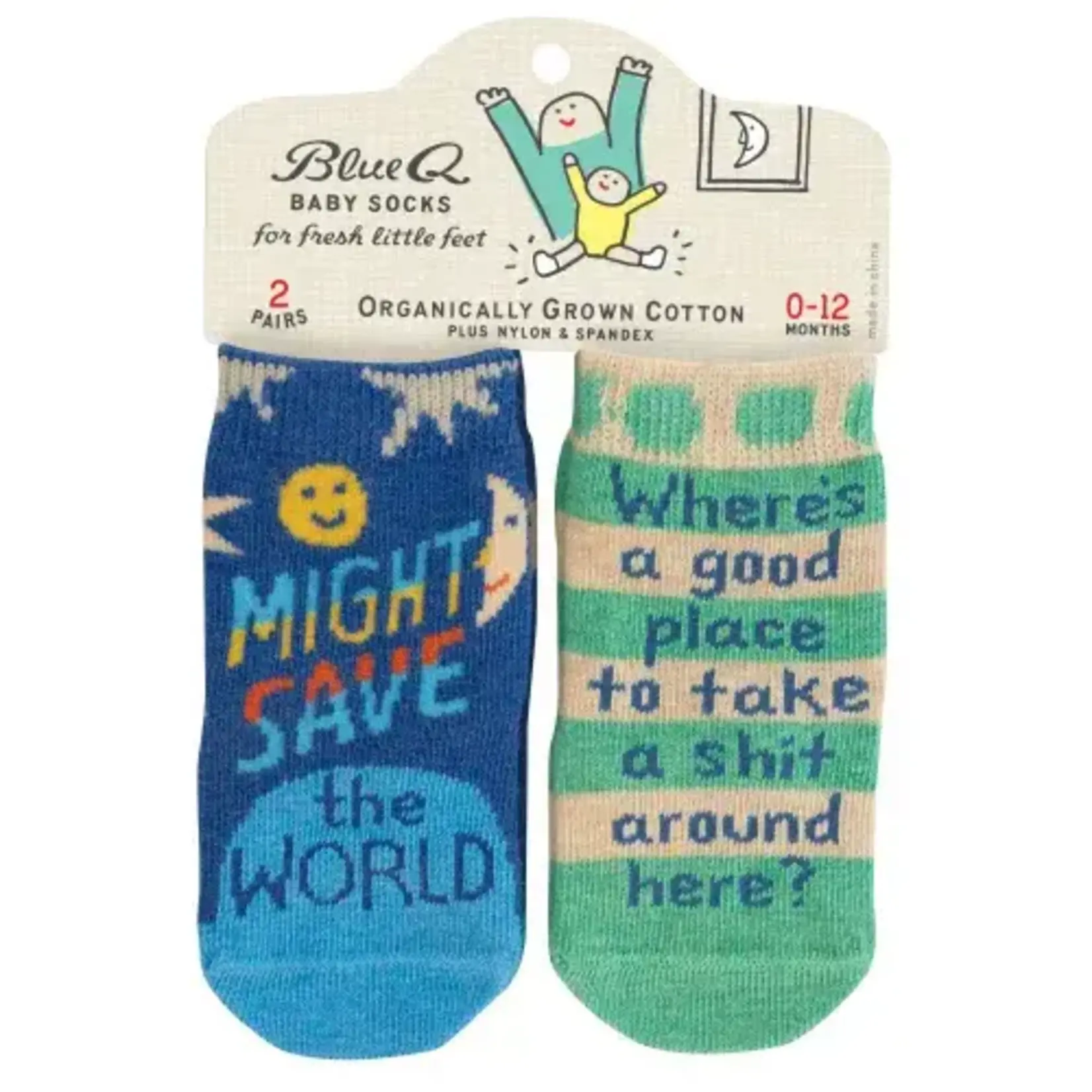 Blue Q Save World/Take Shit Baby Socks - 2 pairs