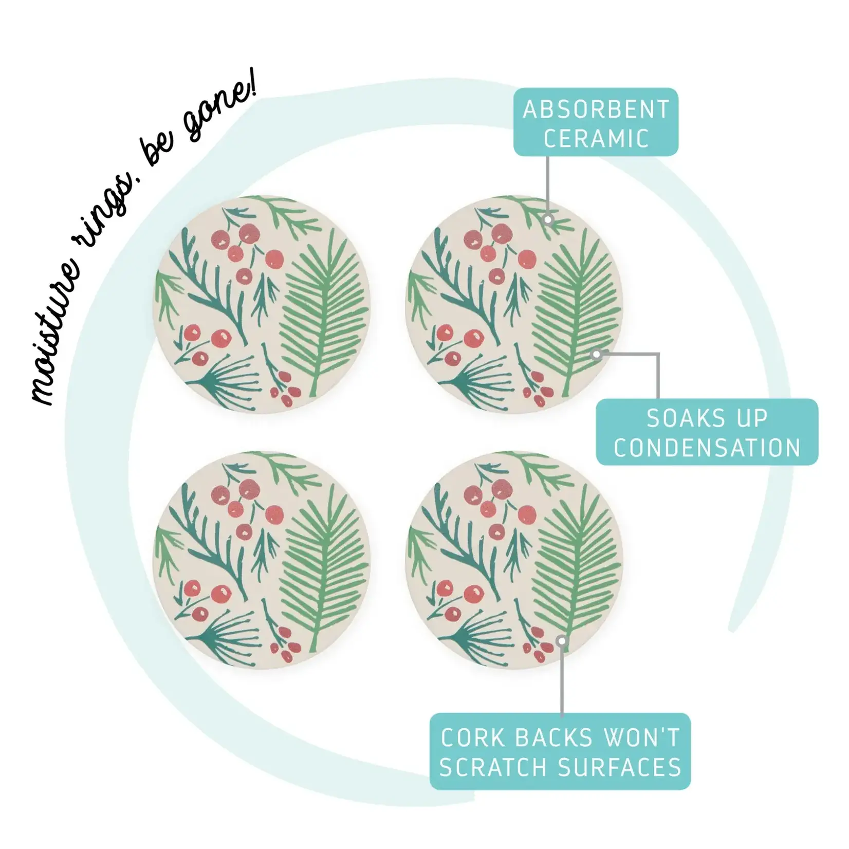 Bough & Berry Soak-Up Coasters - Set of 4