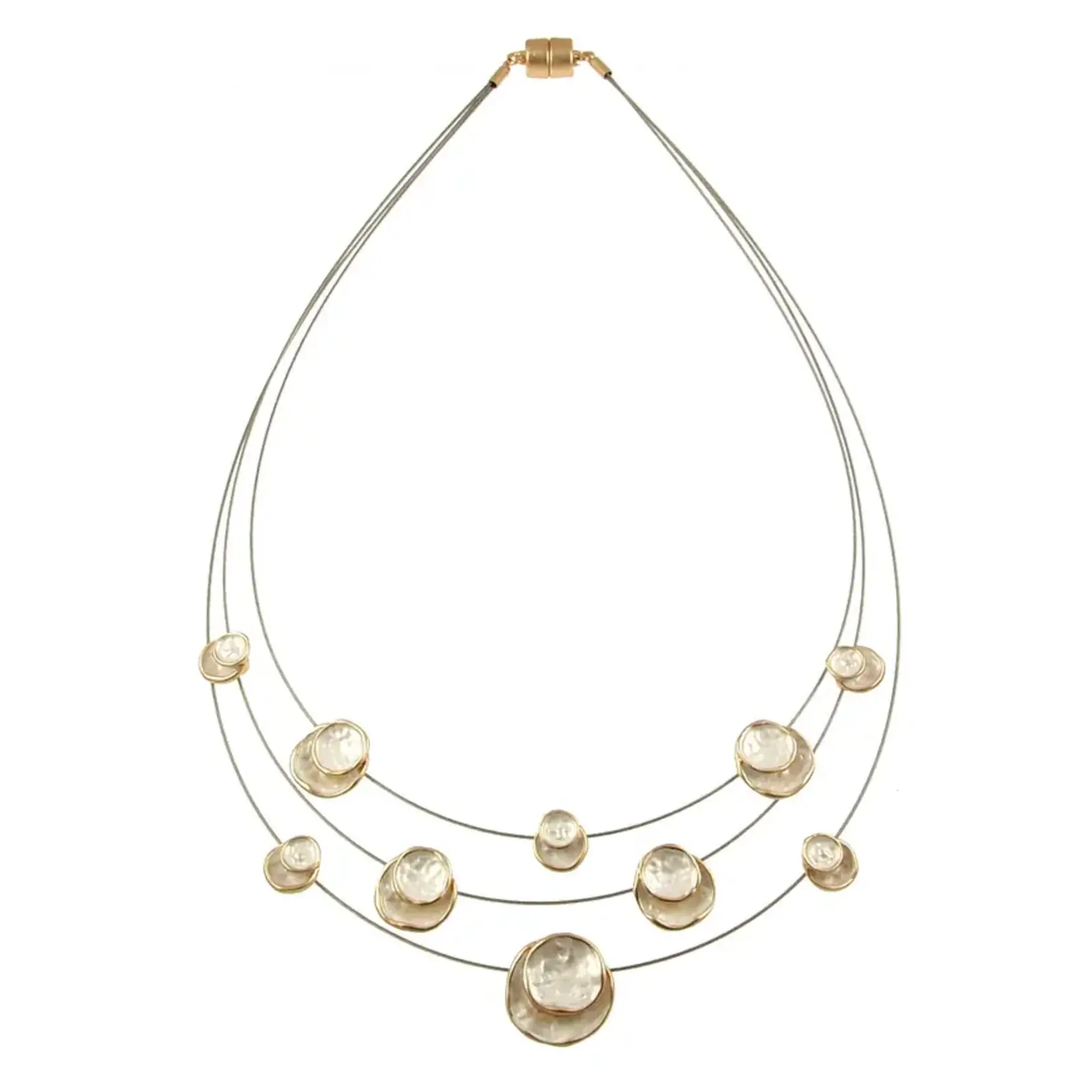 3 Strand Circle Necklace - White Gold