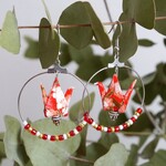 Cranes and Pearls Hoop Earrings (4 colors)