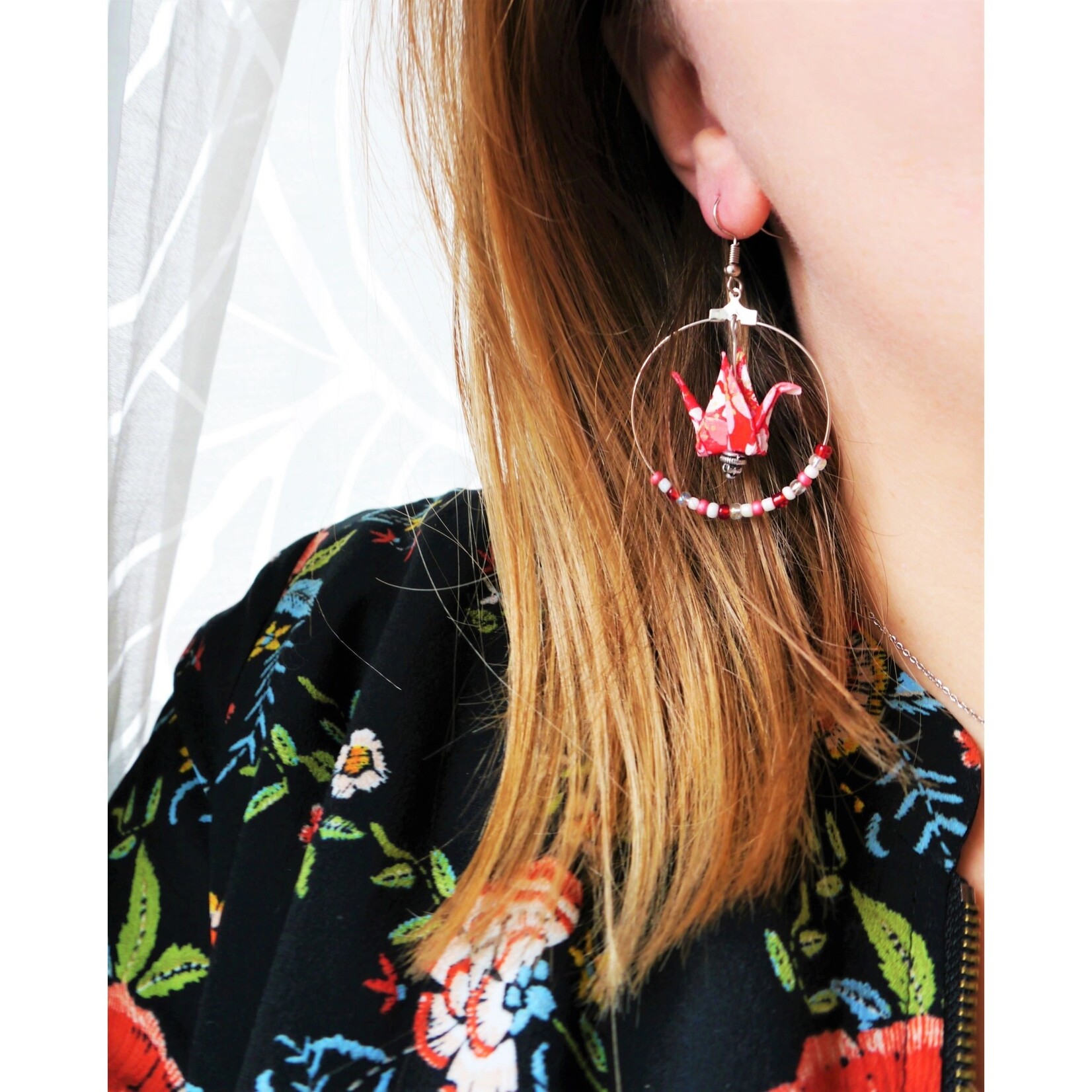 Cranes and Pearls Hoop Earrings