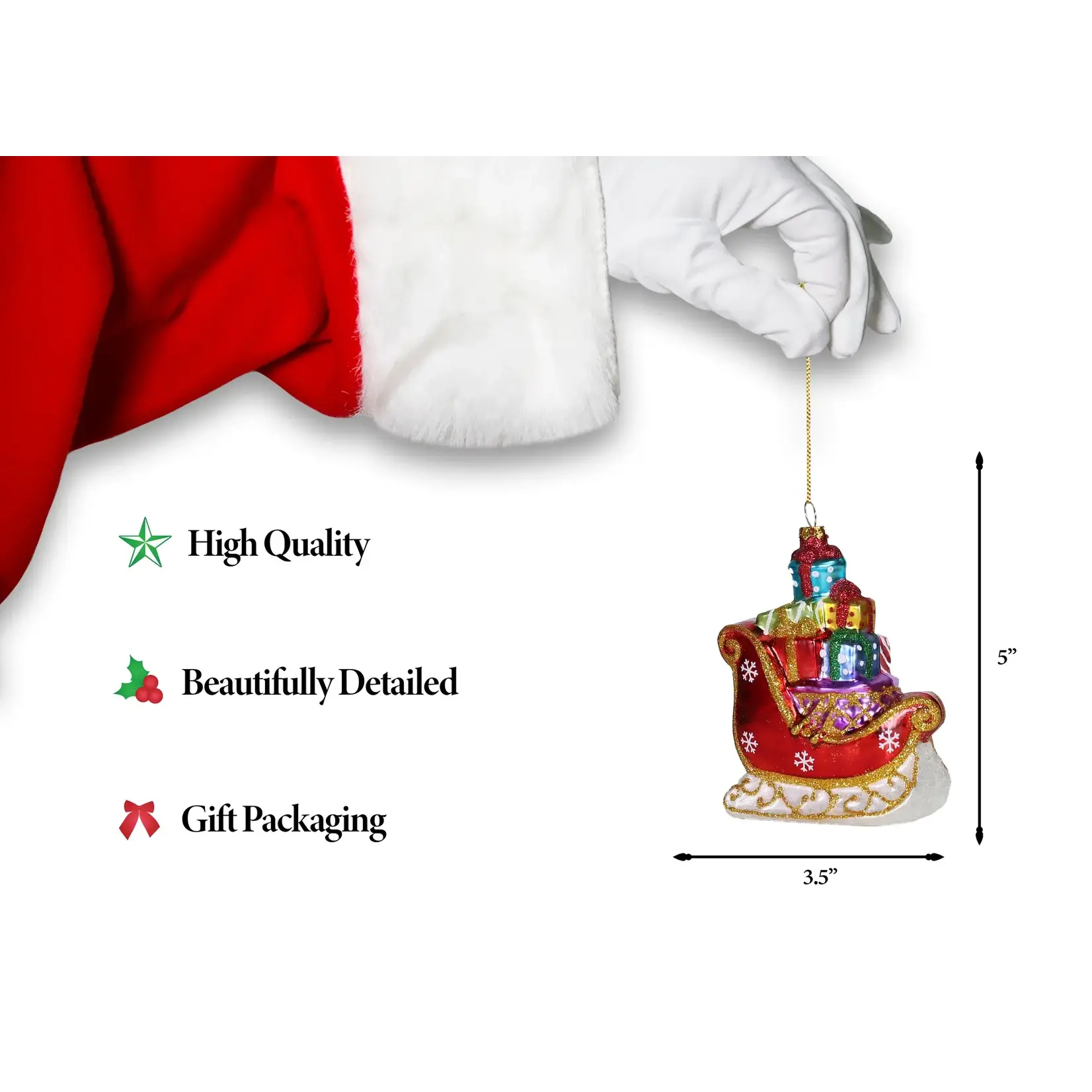 Sleigh with Gifts Glass Ornament