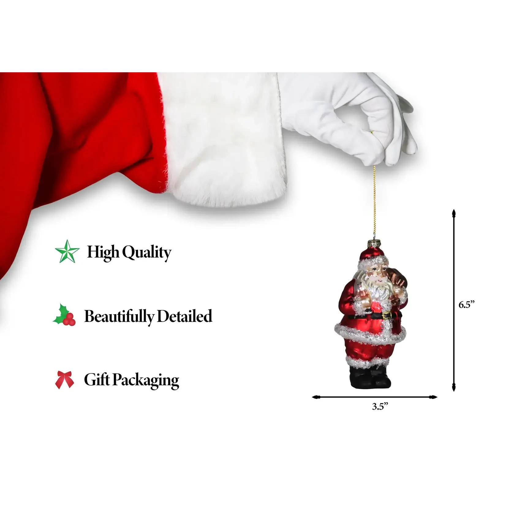 Santa with Gifts Glass Ornament