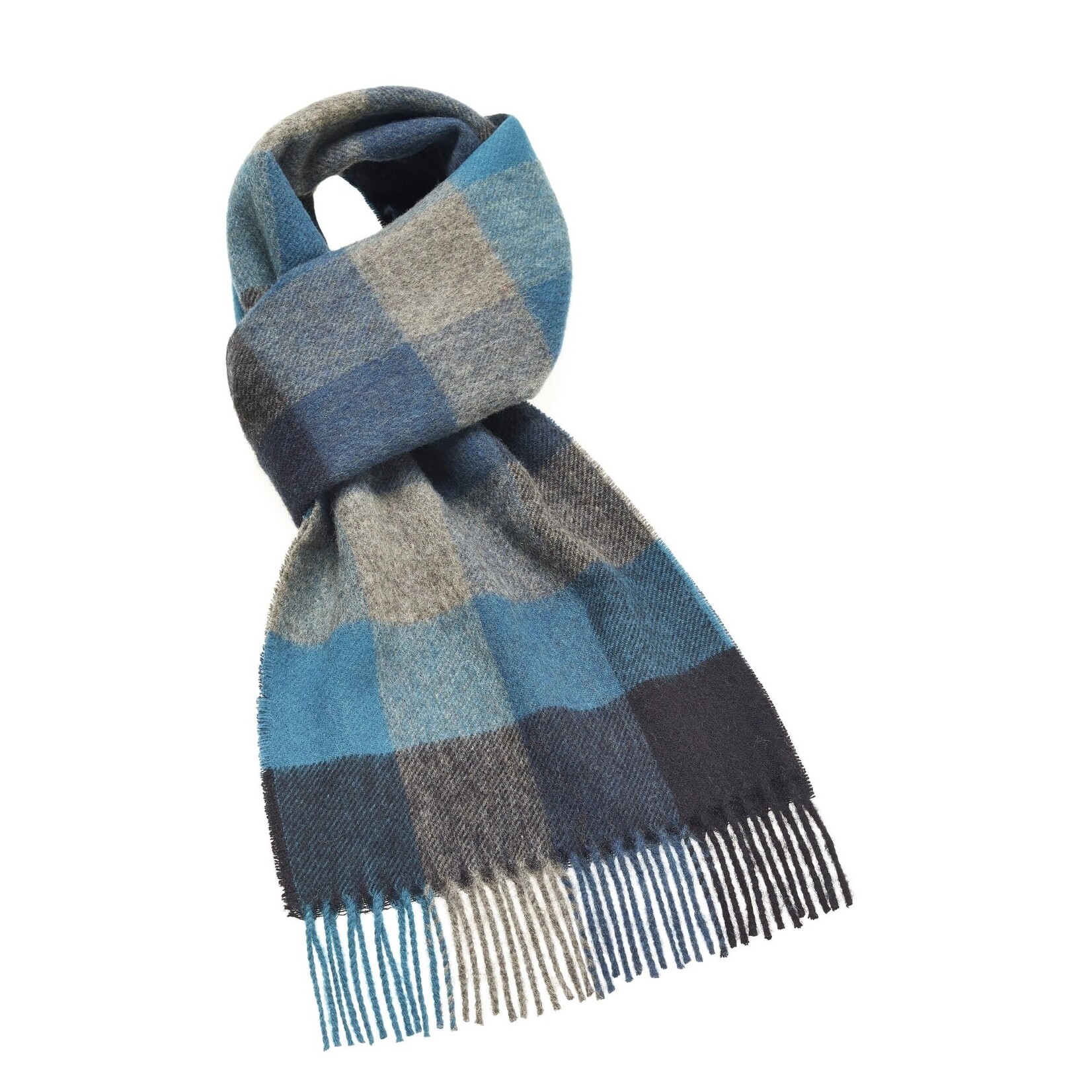 Bamburgh Turquoise Check Scarf - Merino Lambswool