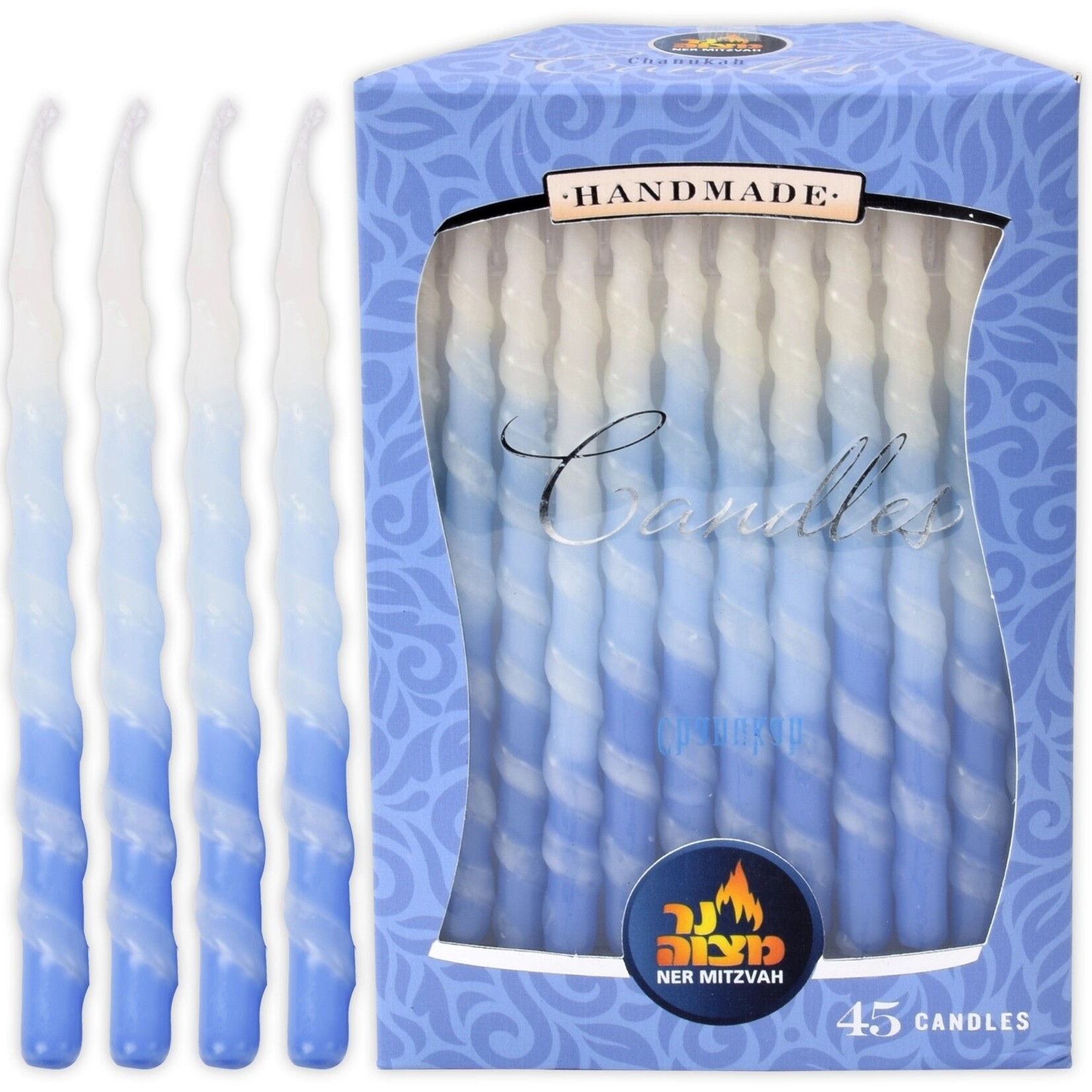 Chanukah Candles - Blue & White Spiral - 45 Pack