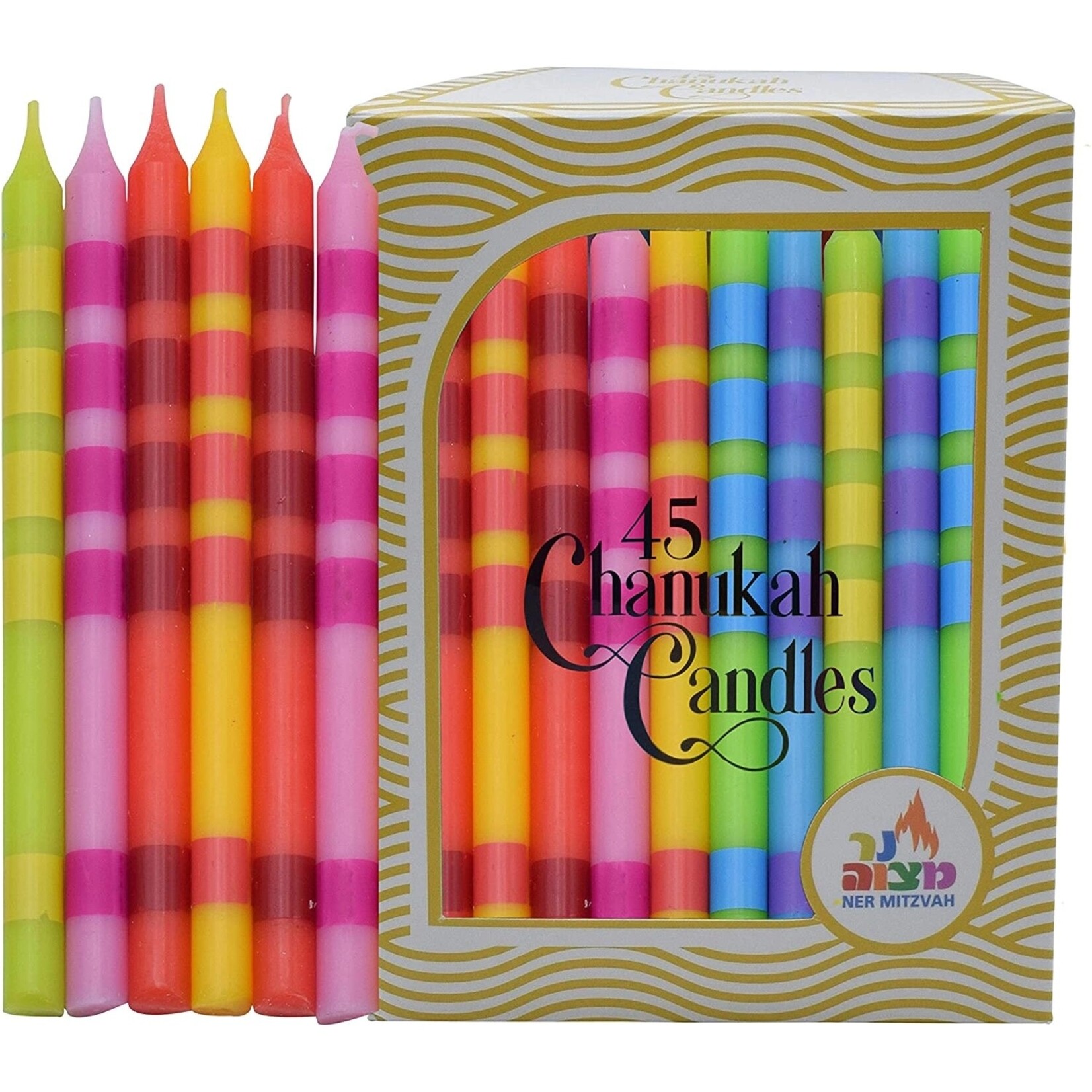 Chanukah Candles - Two Tone Multi Color, Dripless - 45 Pack