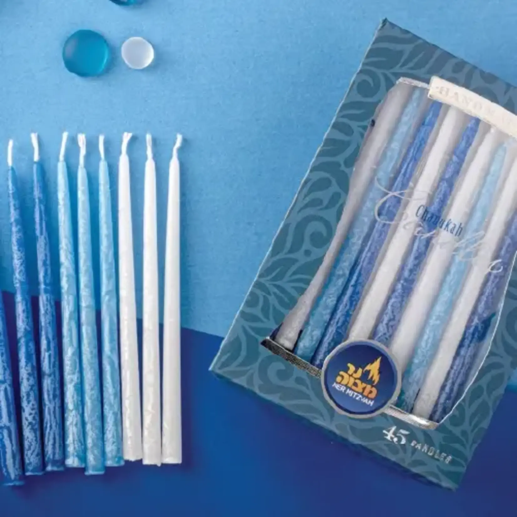 Chanukah Candles - Rustic Blue & White - 45 Pack