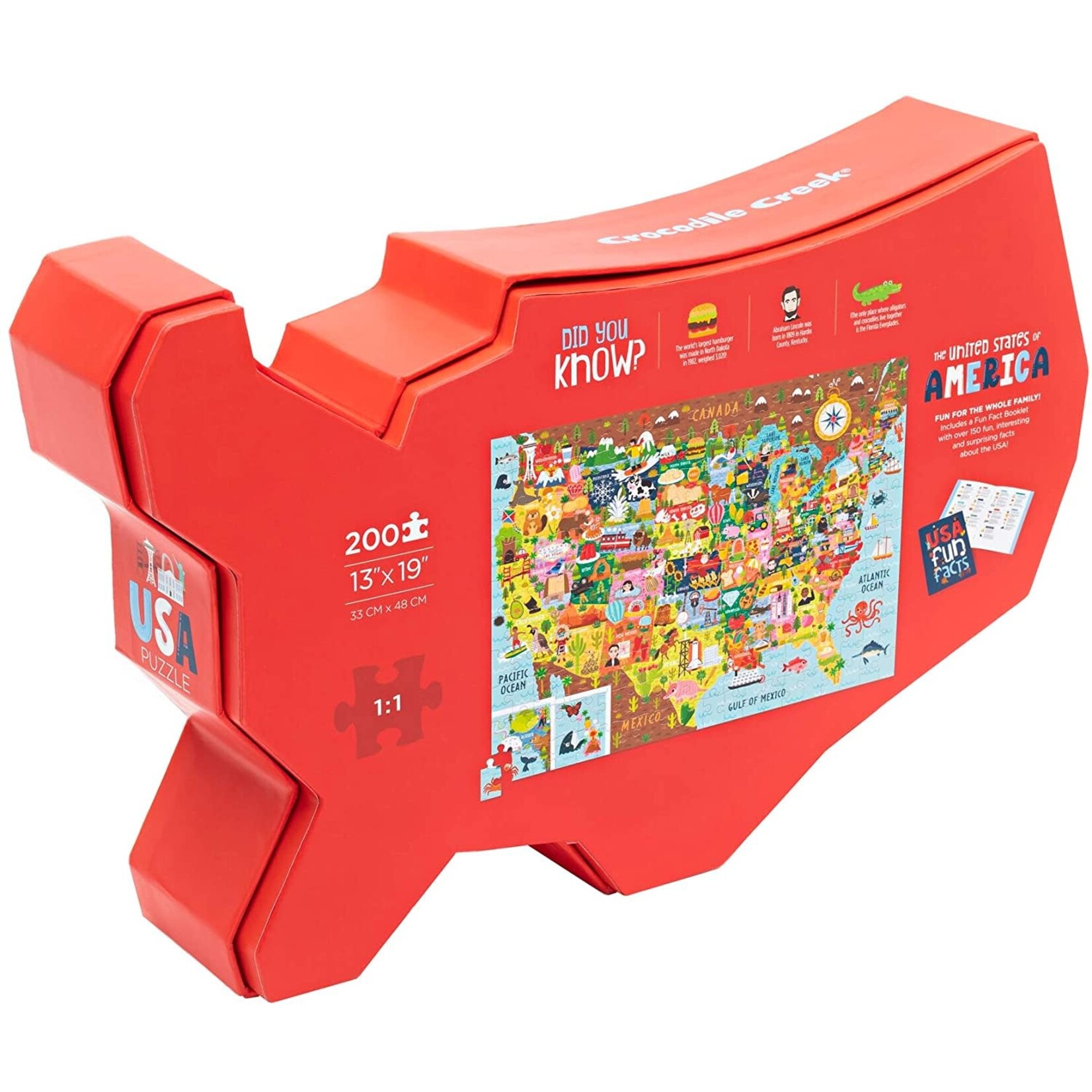 Crocodile Creek 200-Piece Puzzle - USA Shaped Box