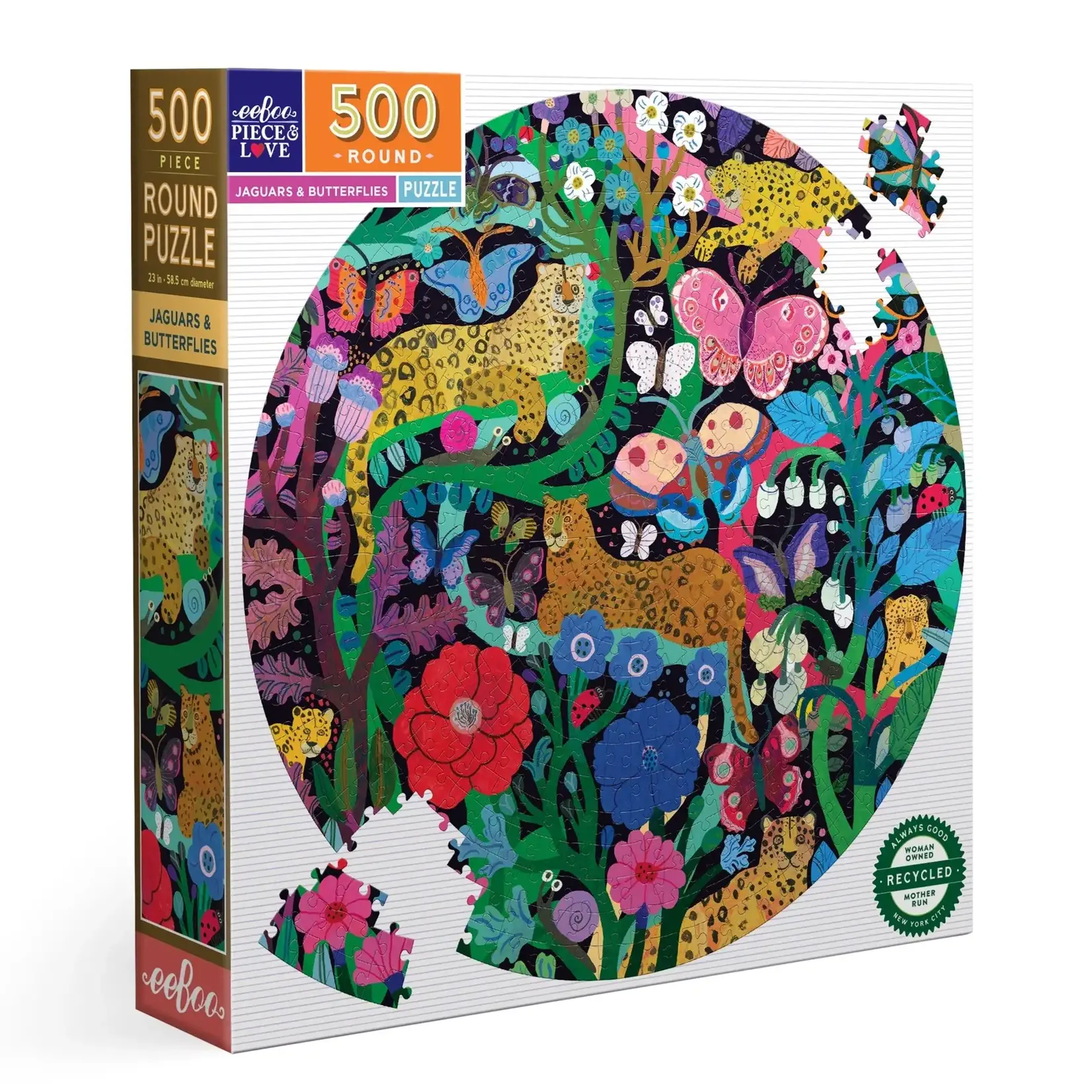 eeboo Jaguars and Butterflies 500 Piece Round Puzzle