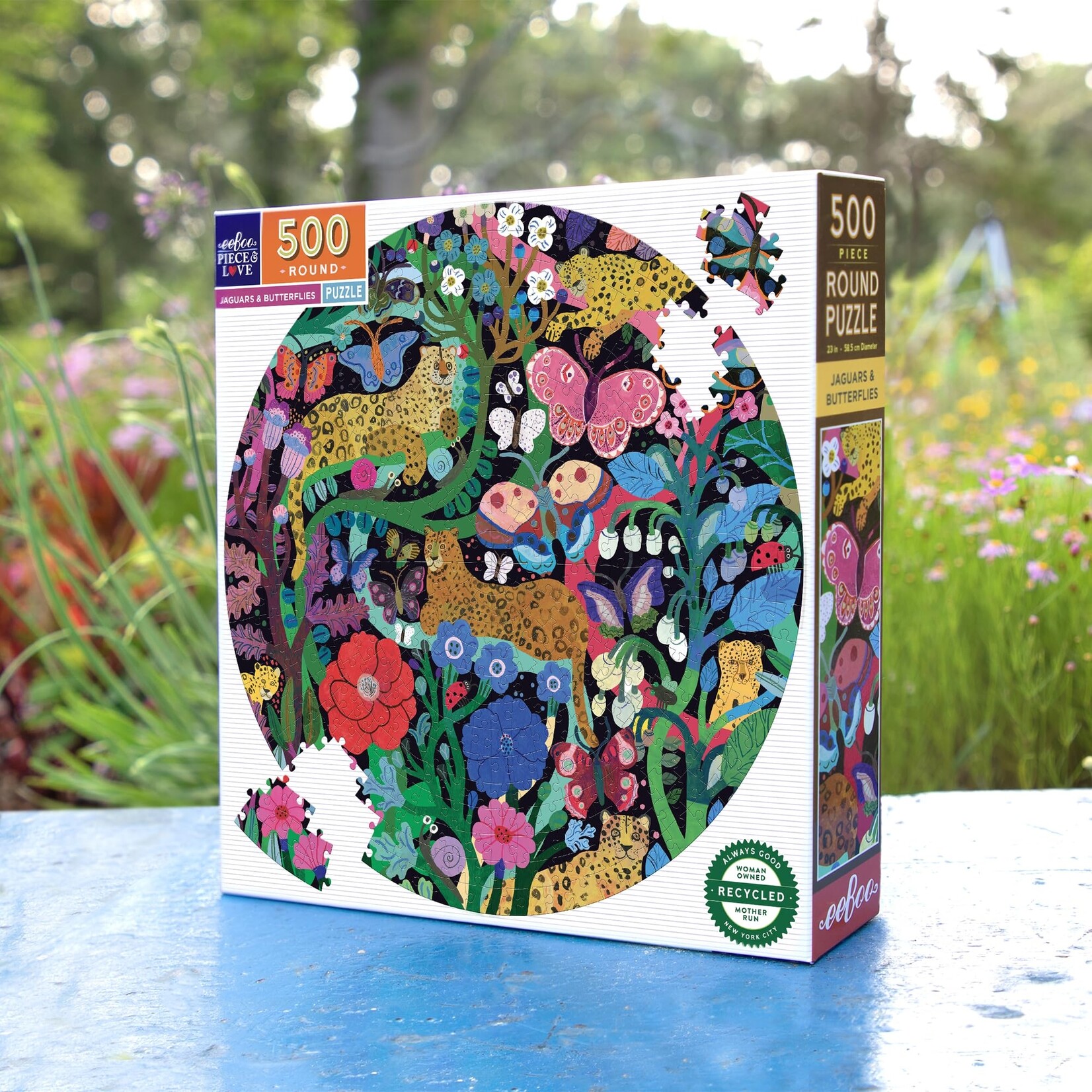 eeboo Jaguars and Butterflies 500 Piece Round Puzzle