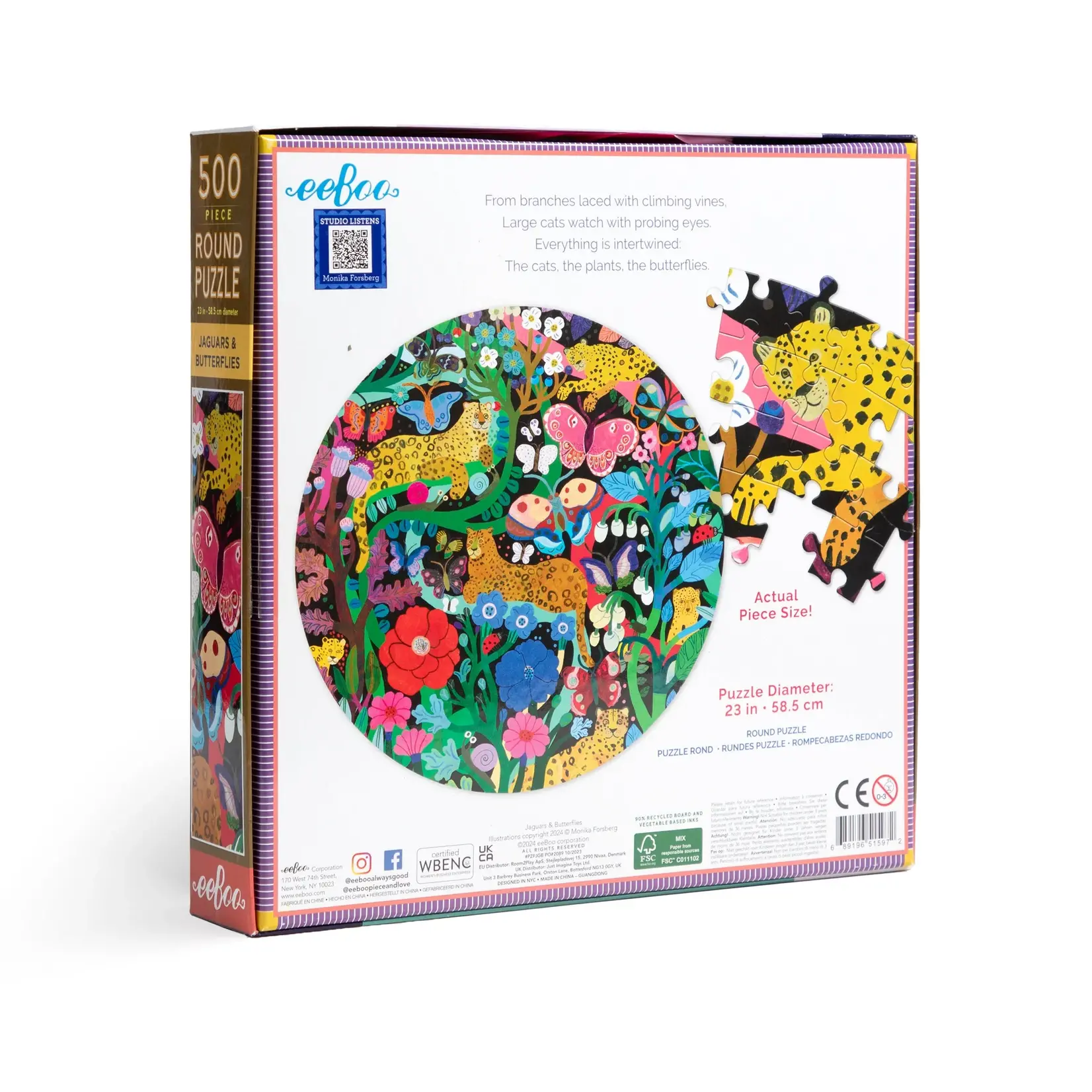 eeboo Jaguars and Butterflies 500 Piece Round Puzzle