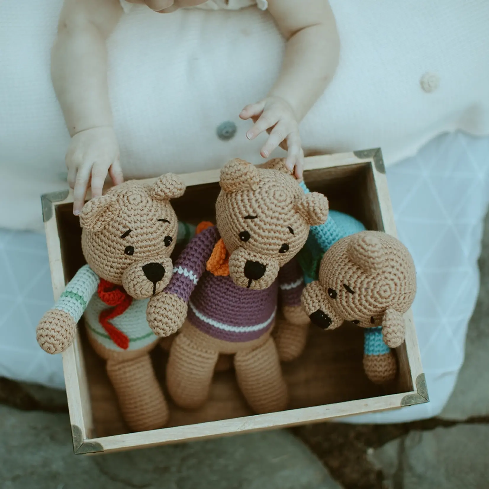 Crochet Teddy Bear Rattle - Duck Egg Blue