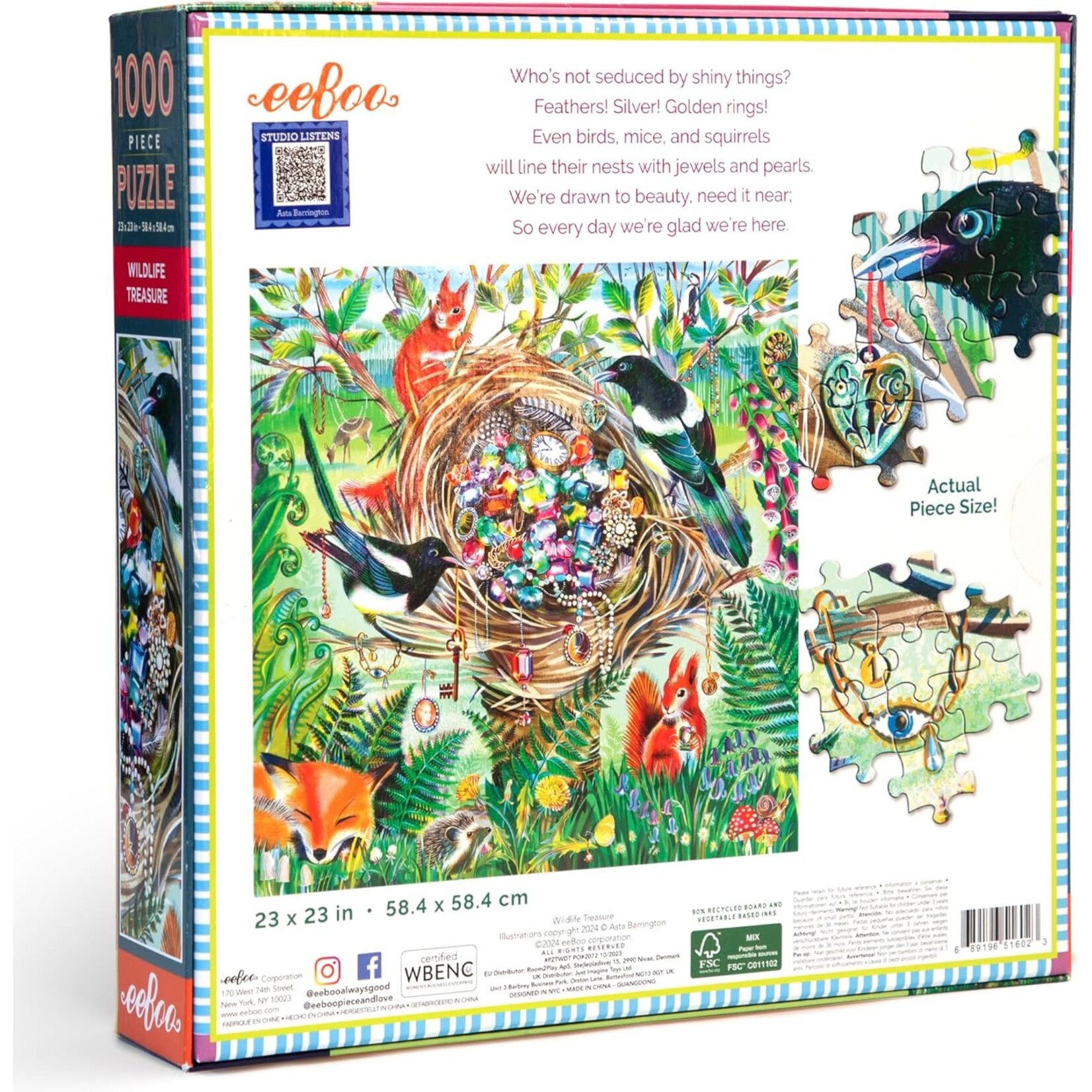 eeboo Wildlife Treasure 1000 Piece Square Puzzle