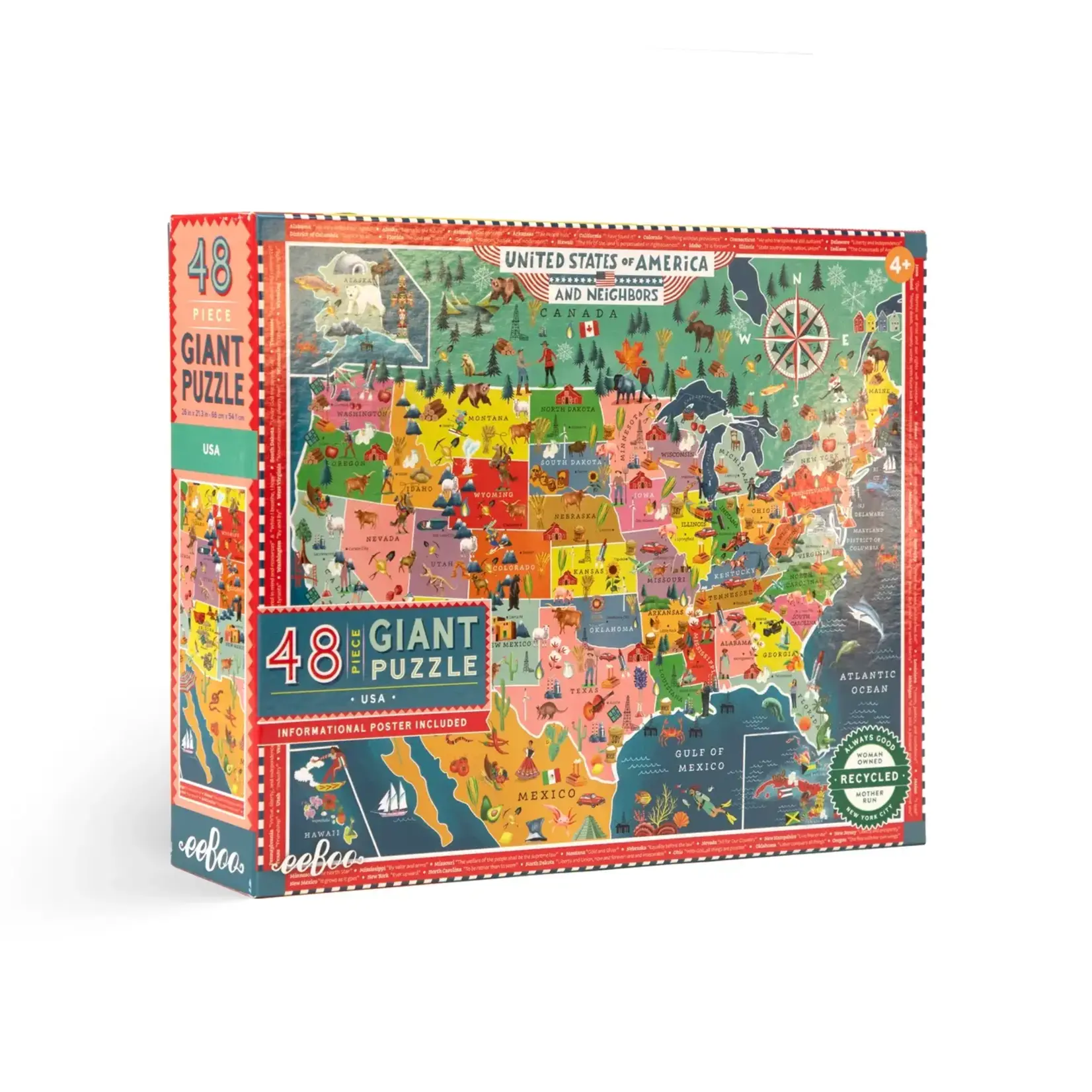 eeboo USA Map 48 Piece Giant Puzzle
