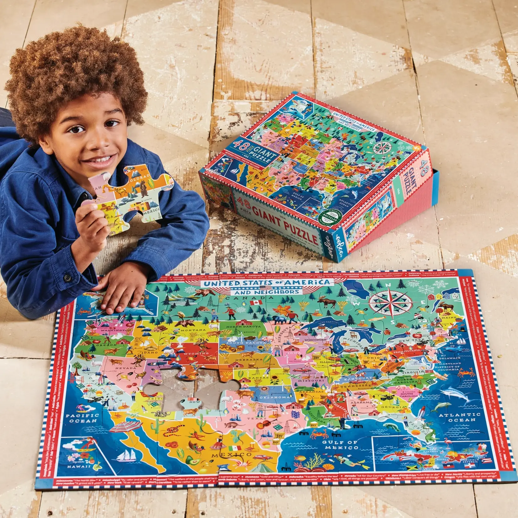 eeboo USA Map 48 Piece Giant Puzzle