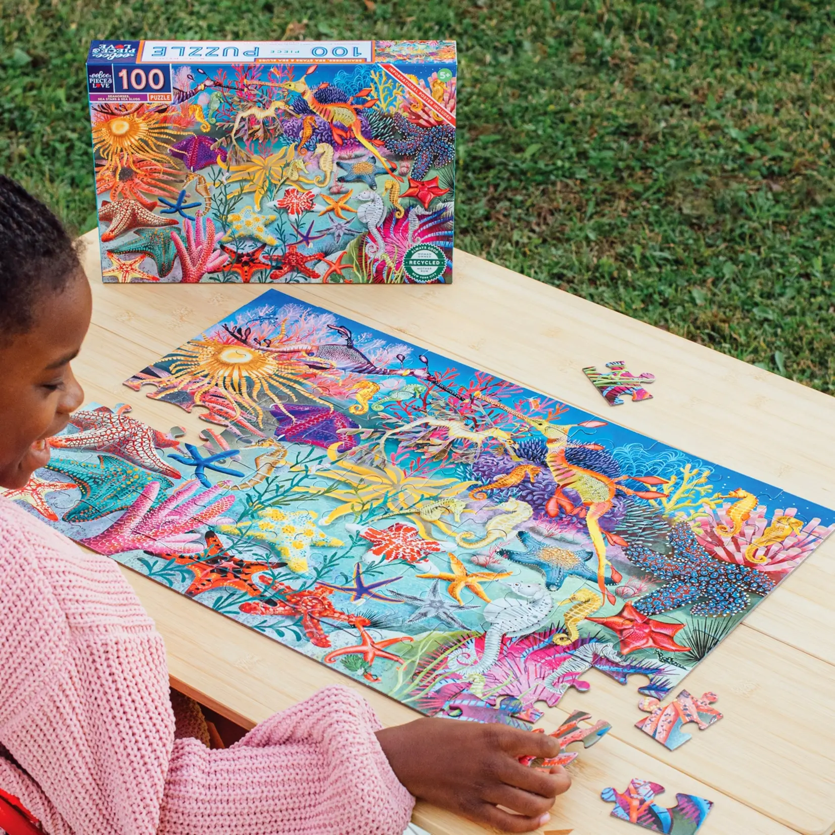 eeboo Seahorses, Sea Stars & Sea Slugs 100 Piece Rectangle Puzzle