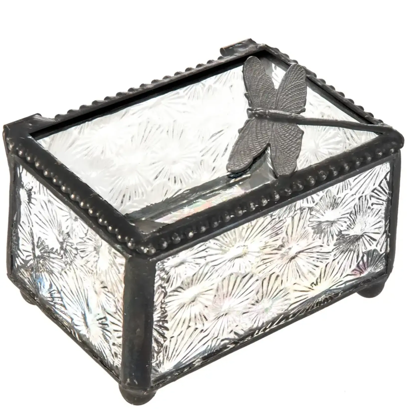 Clear Vintage Stained Glass Dragonfly Trinket Box