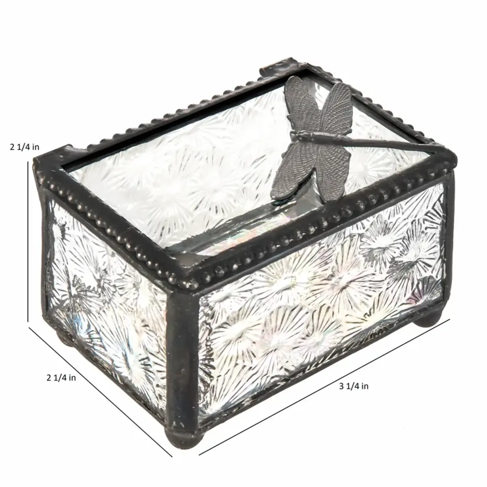 Clear Vintage Stained Glass Dragonfly Trinket Box