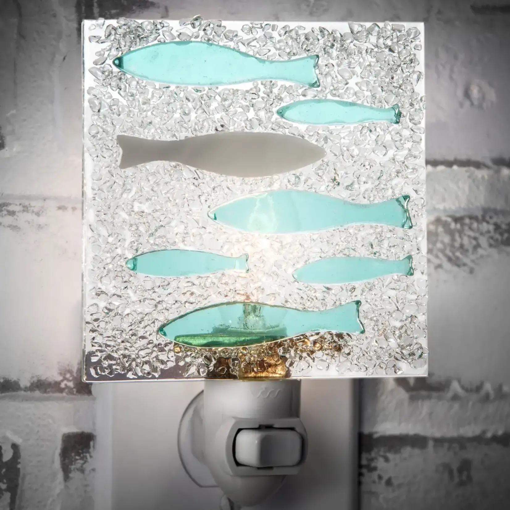 Swimming Against The Current Night Light, Fused Glass