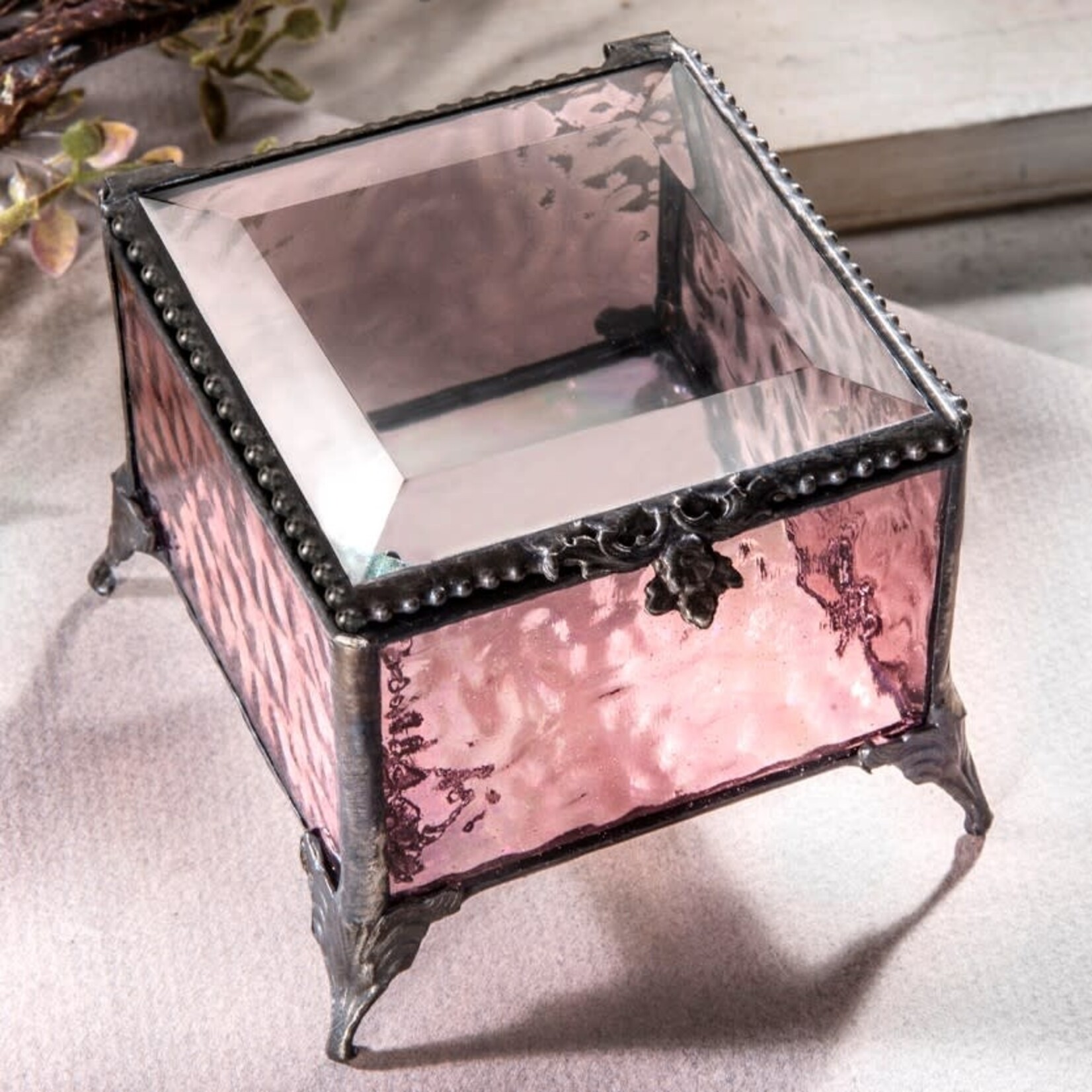 Small Pink Stained Glass Trinket Box