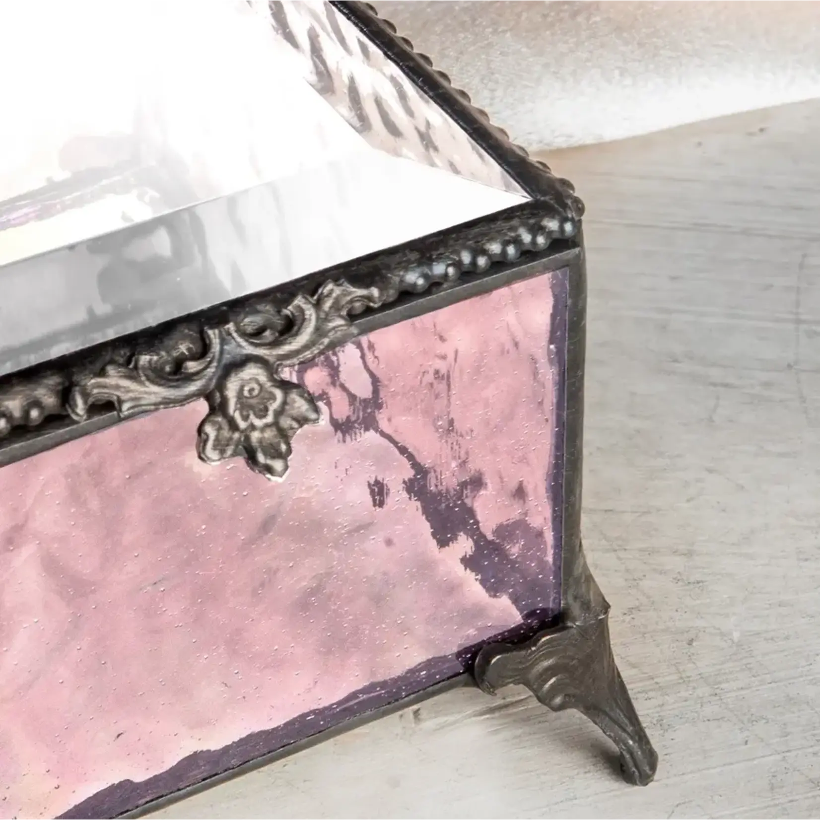 Small Pink Stained Glass Trinket Box