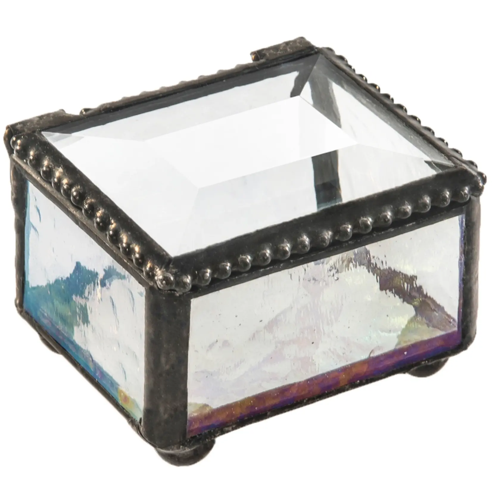 Small Stained Glass Trinket Box - Clear Iridescent
