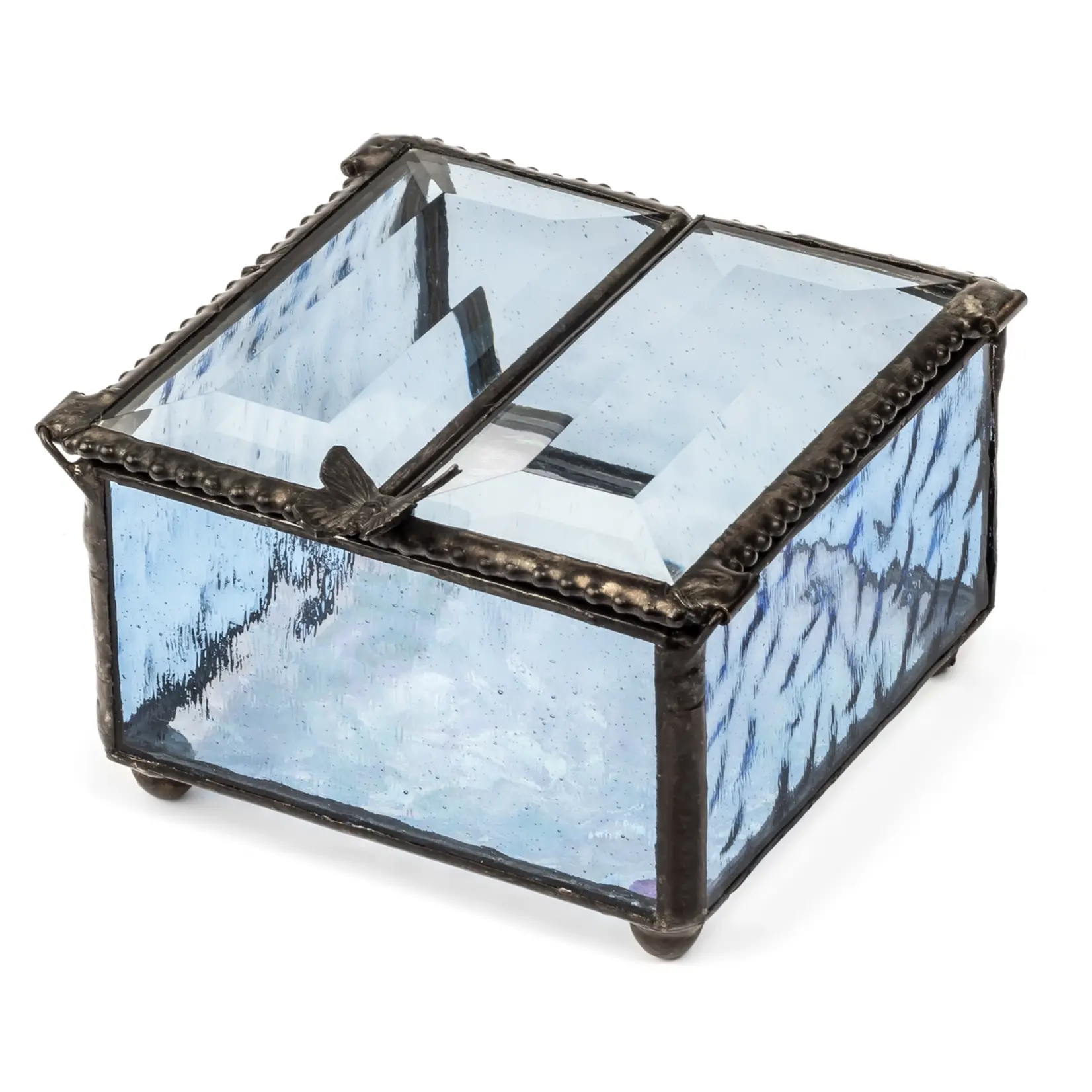 Blue Stained Glass Box with Butterfly Lift