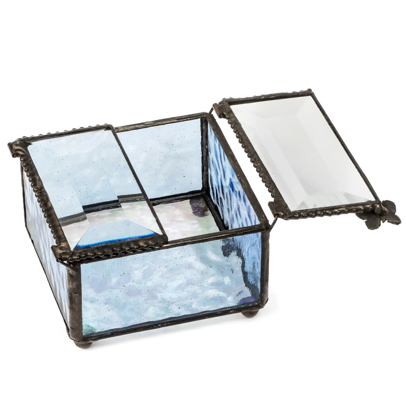 Blue Stained Glass Box with Butterfly Lift