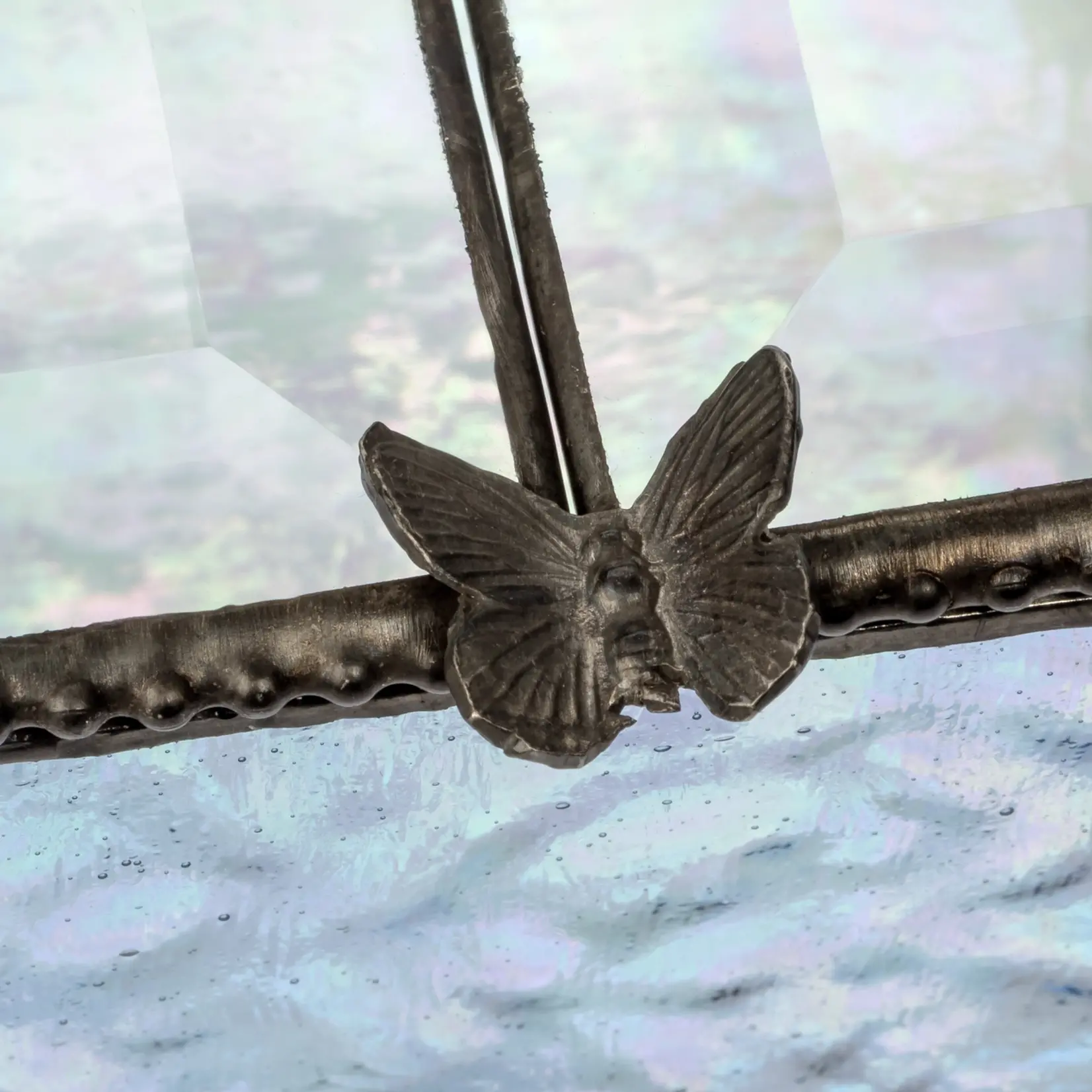 Blue Stained Glass Box with Butterfly Lift