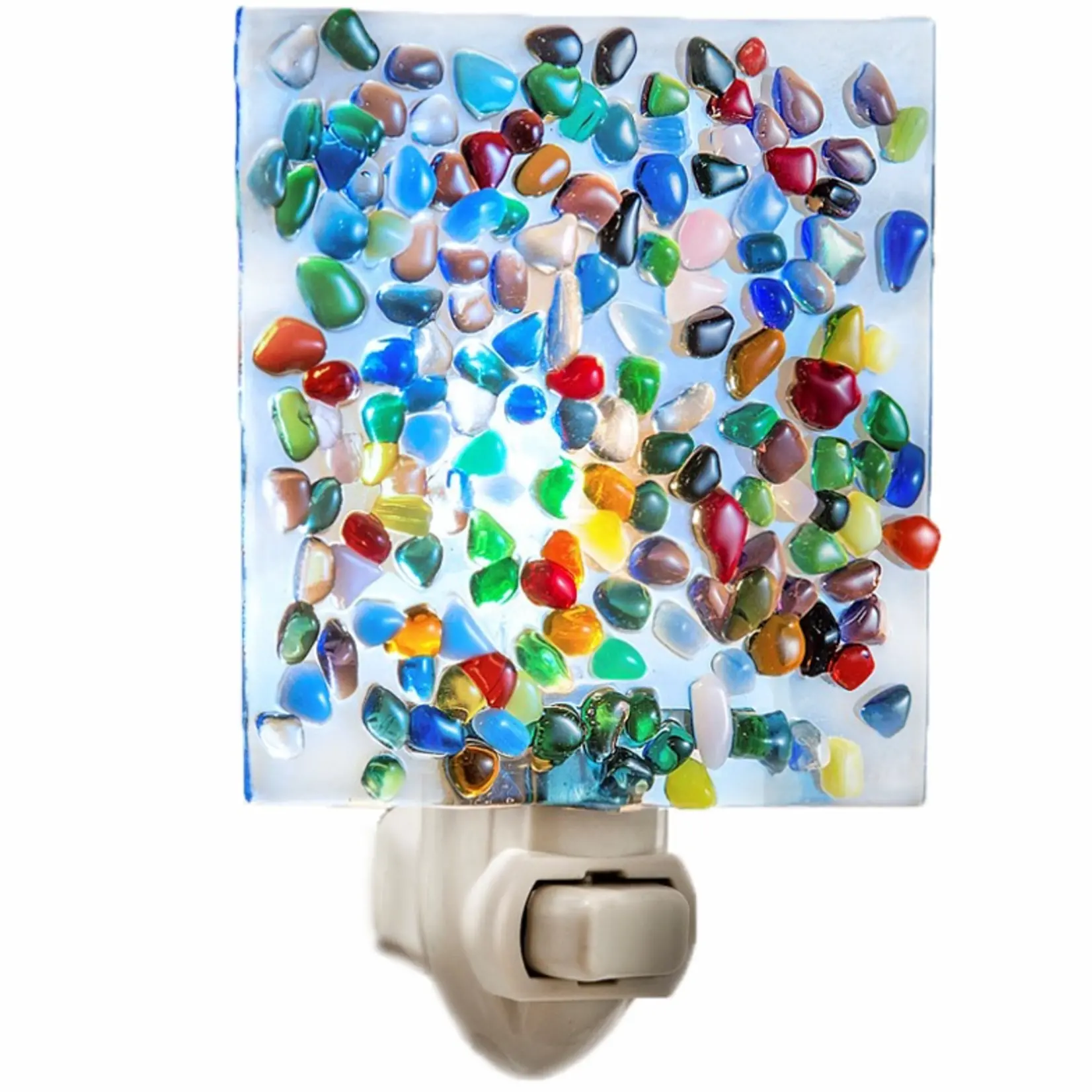 Blue Multi Colored Fused Glass Night Light