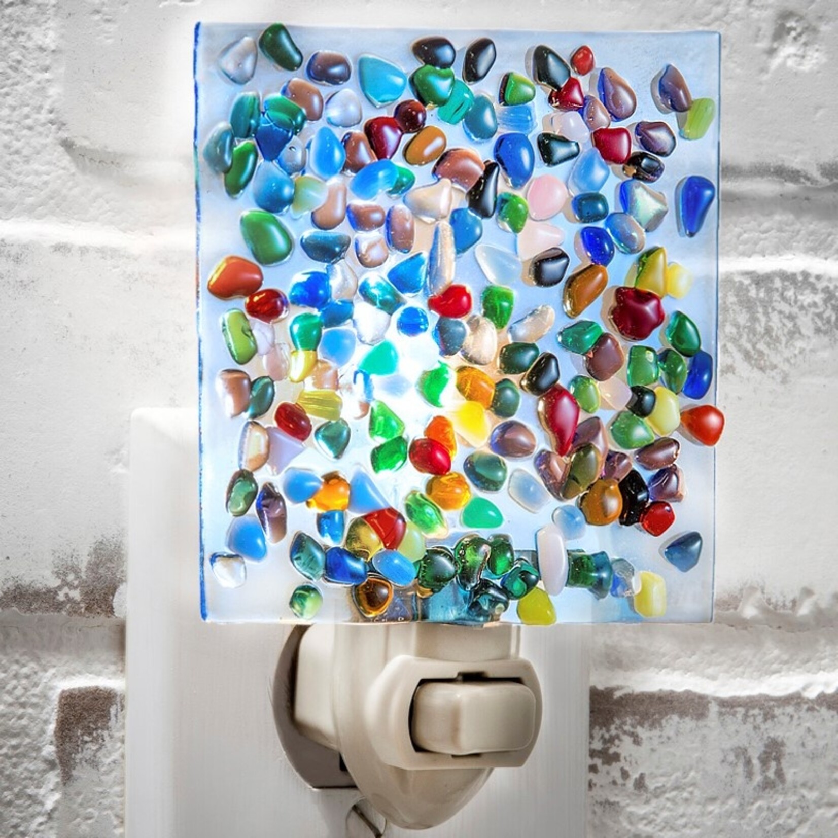 Blue Multi Colored Fused Glass Night Light