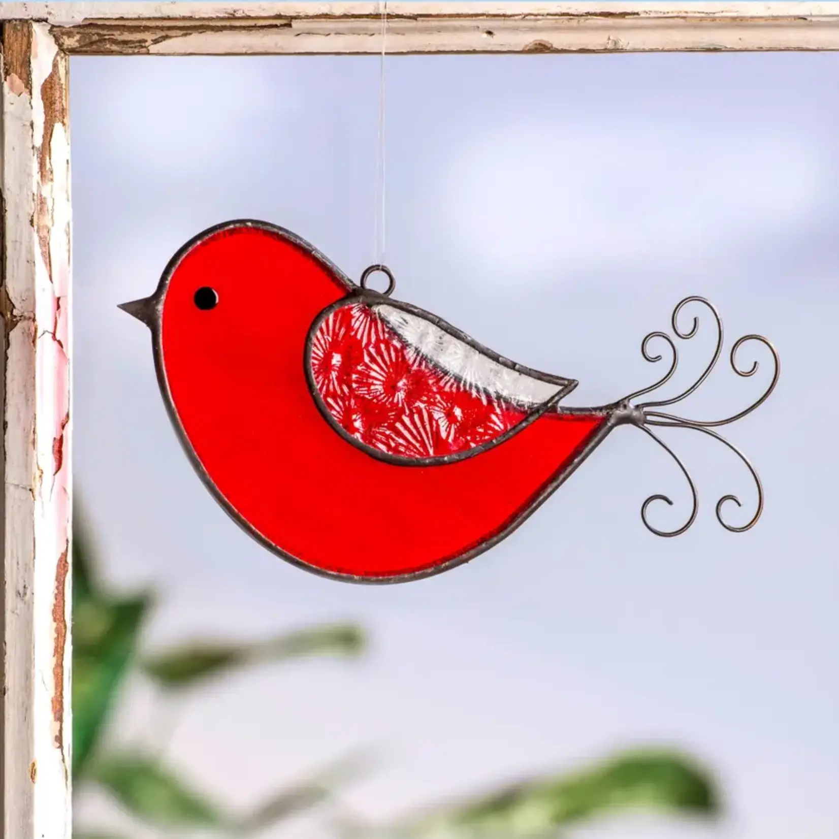 Stained Glass Bird Sun Catcher (Red or Blue)