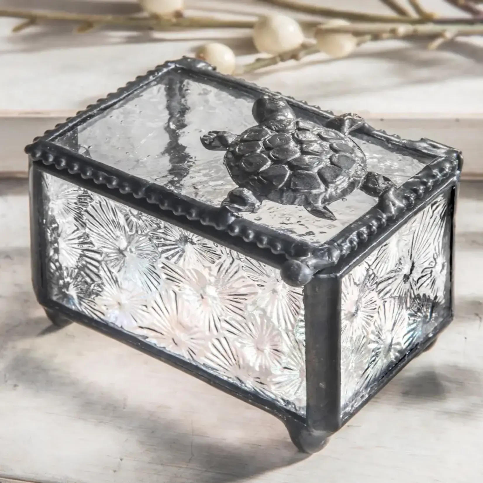 Small Glass Sea Turtle Trinket Box