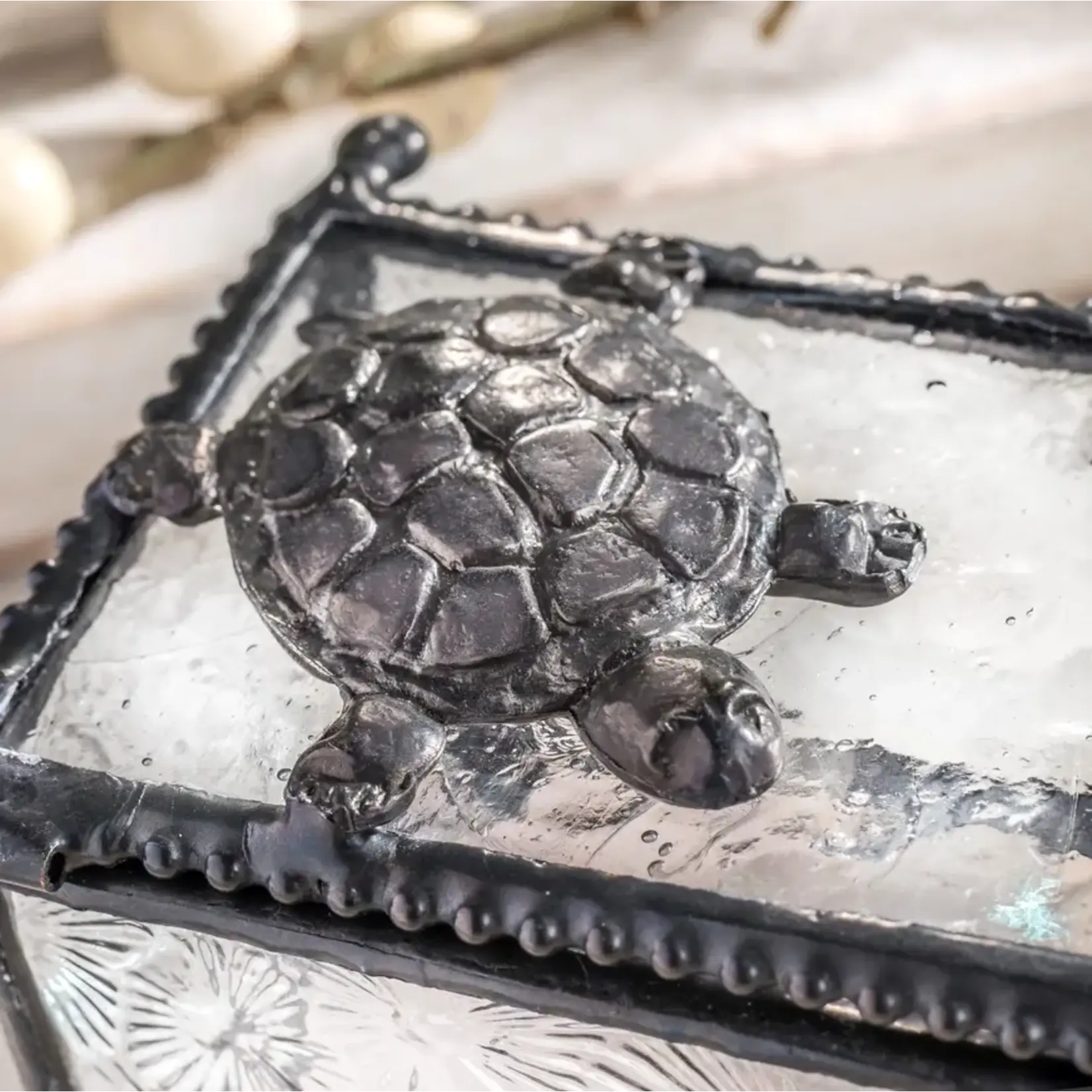 Small Glass Sea Turtle Trinket Box